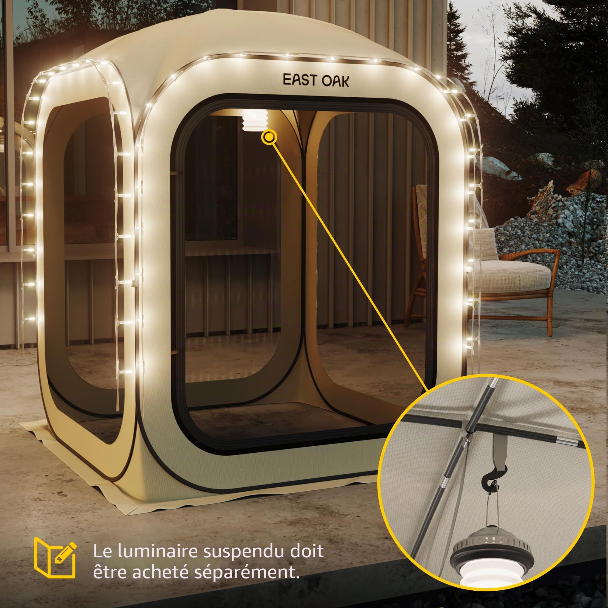 East Oak Tonnelle Pliante 1,2x1,2M, Pop-up Gazebo pour 1-2 Personnes, Barnum Pliant de Jardin, Igloo Exterieur, Protection UPF 50+, Ventilation à 360°, Anti-moustiques, avec Sac de Transport