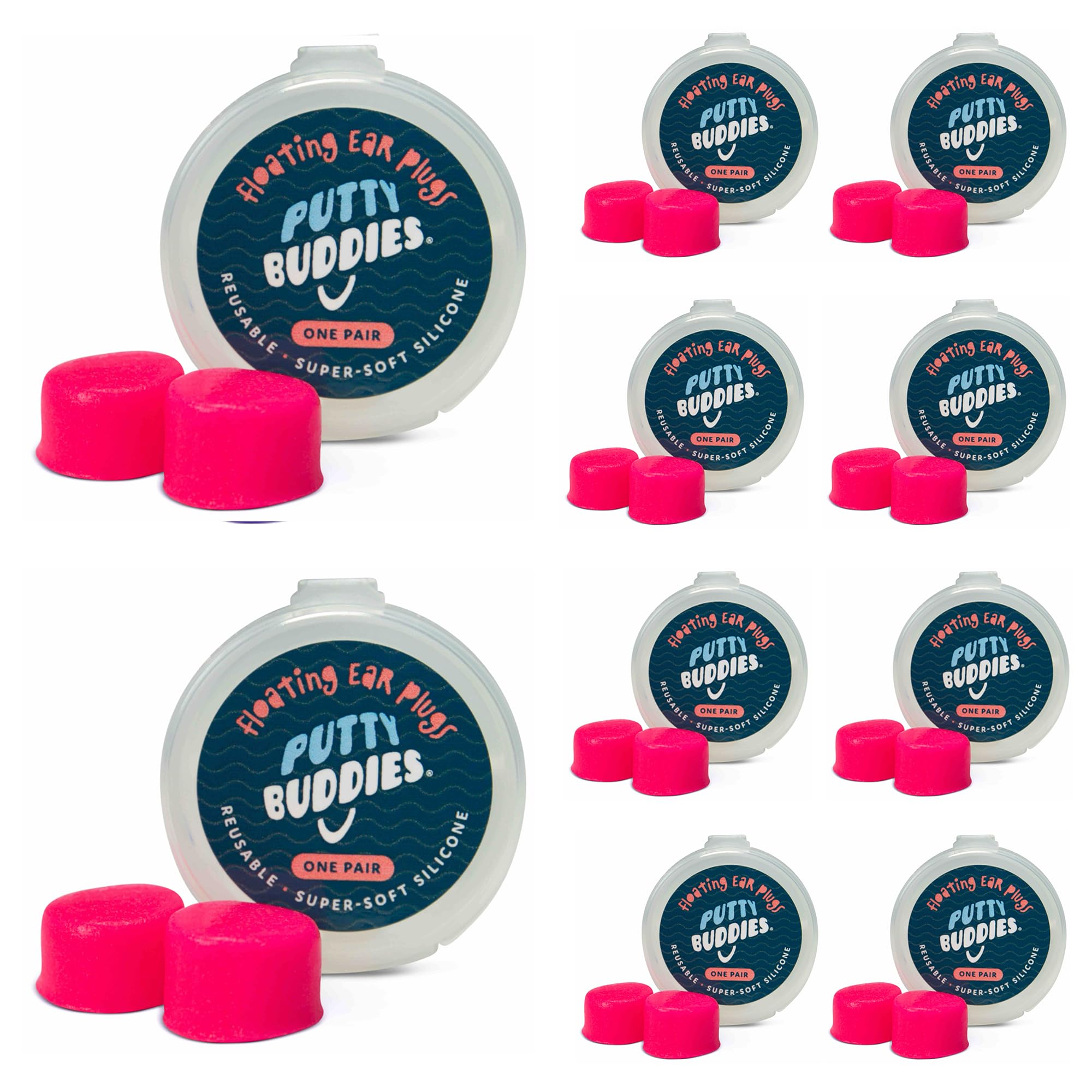 Putty Buddies Floating Earplugs for Swimming & Bathing (Invented by Physician) Keep Water Out (10-Pair) Hot Pink
