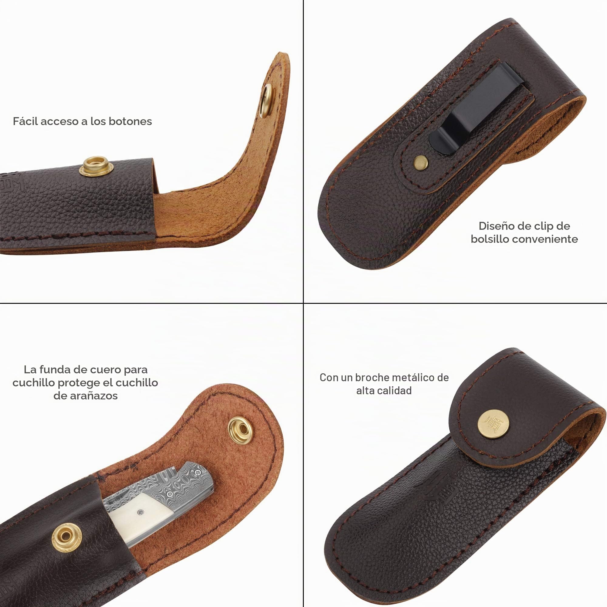 YOUSUNLONG Navaja de bolsillo y navaja 140mm - hoja de acero damasco - mango de hueso de toro
