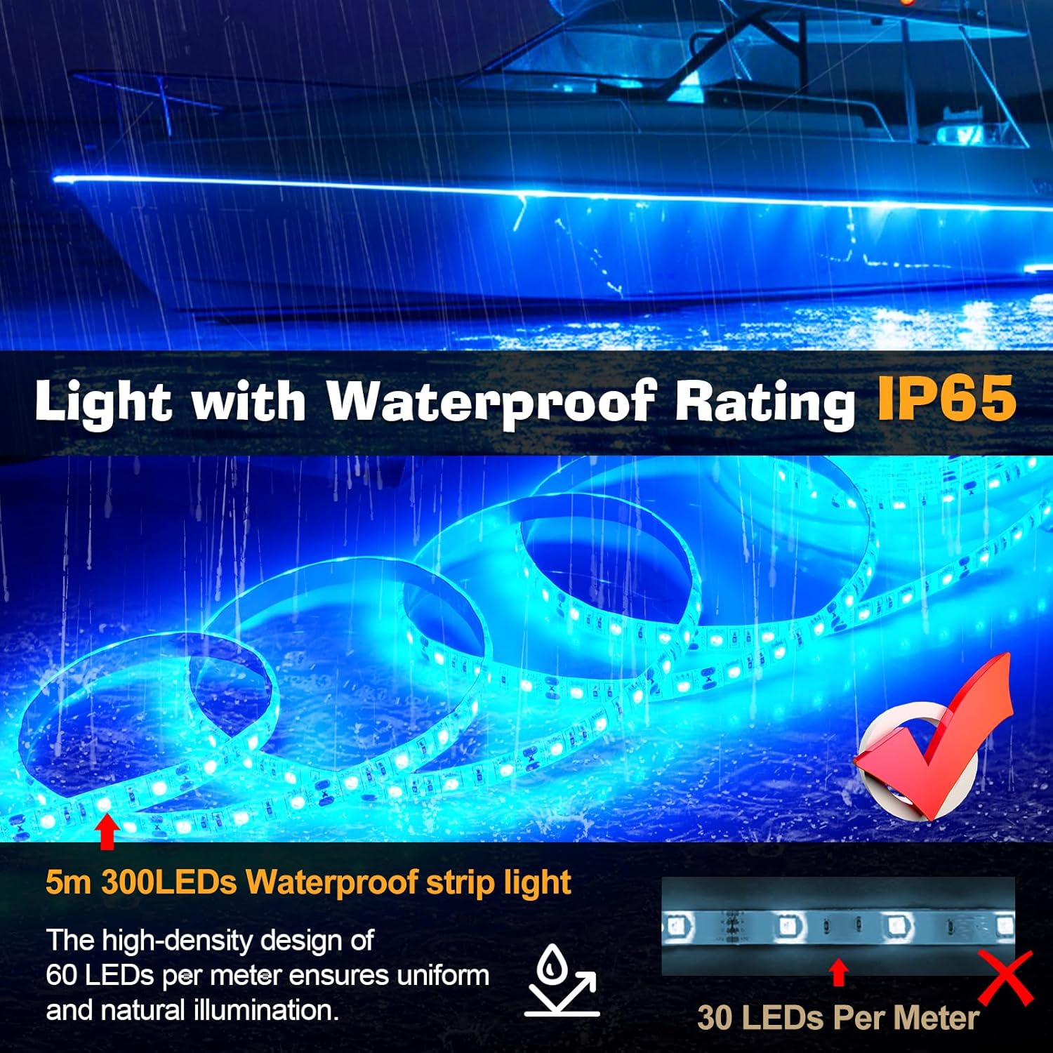UCINNOVATE LED Boat Light, 32.8FT Marine Waterproof LED Strips, Boat Interior Light, Accent Light, Courtesy Interior Lights, Luminous Tubes, Fishing Night for Pontoon Fishing Yacht Kayak (12V, Blue)