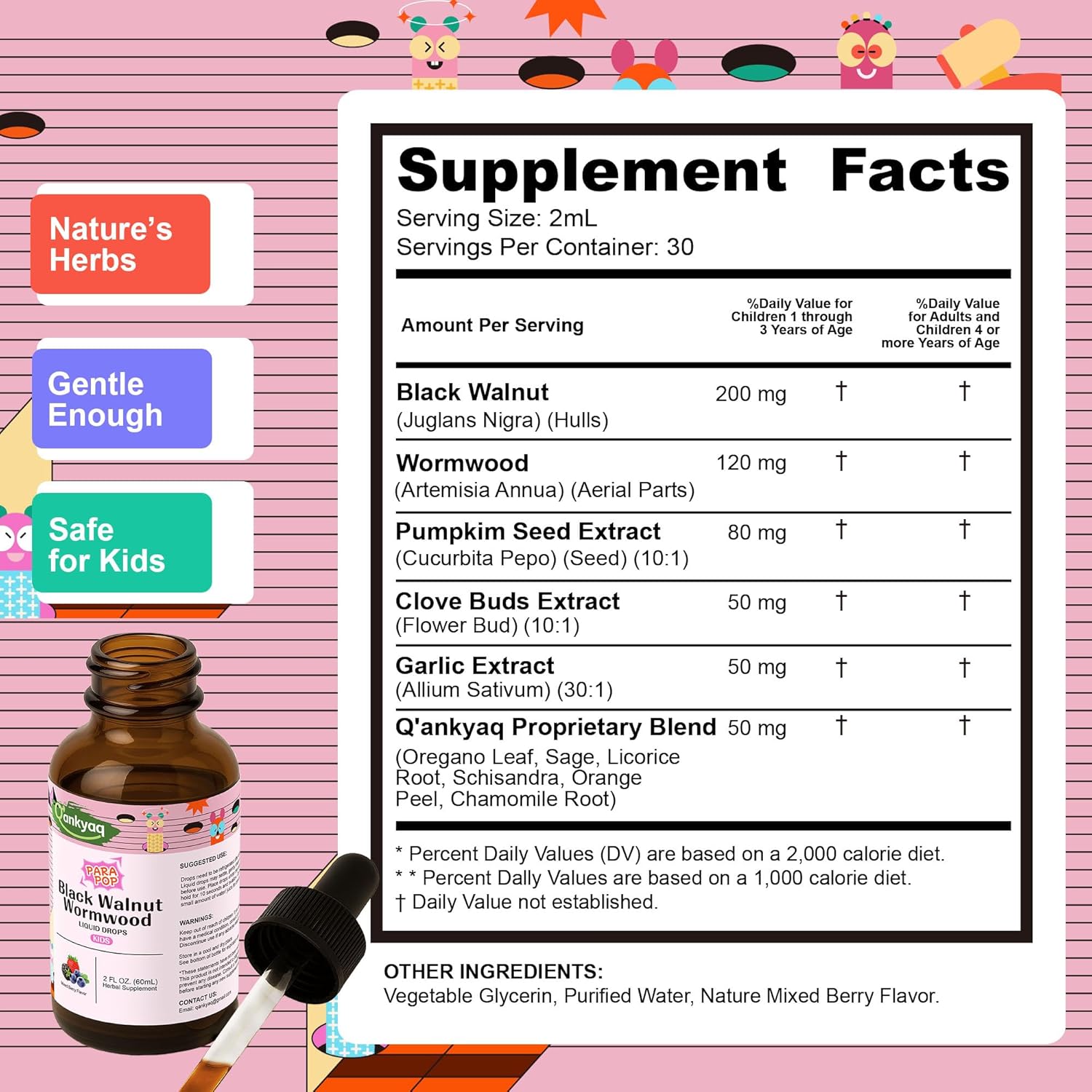 Black Walnut Wormwood Liquid for Kids, Gut Cleanse for Children Drops, Natural Detox Support, Gut & Immune Support with Cloves, Garlic, Pumpkin Seeds, Kid-Friendly, Gentle & Natural & Sweet (2)