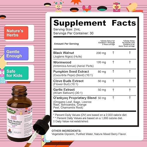 Miniatura 6 de Q'ankyaq Aceite de orégano con aceite de semilla negra Gomitas orgánicas y limpieza desintoxicante para niños líquido