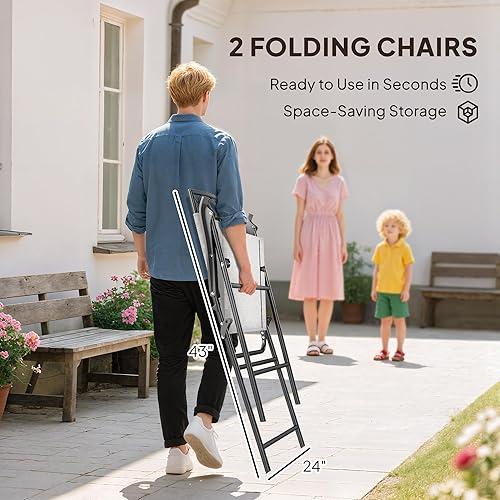 Miniatura 4 de Outsunny Juego de 4 muebles de comedor para patio al aire libre, 2 sillas plegables, paraguas de ángulo ajustable, mesa de comedor de vidrio