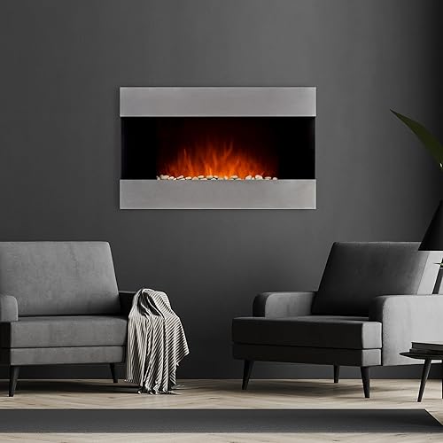 Miniatura 1 de Northwest - Chimenea eléctrica montada en la pared de 36 pulgadas, moderna chimenea de acero inoxidable con soporte de suelo, control remoto y calor