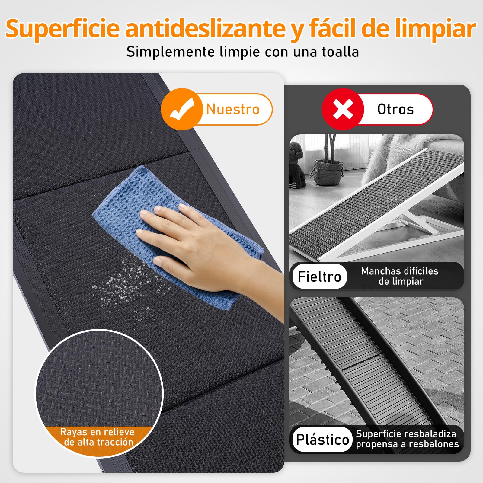 Rampa para Perros Coche, 180×50cm, Soporta hasta 70 kg, Superficie Antideslizante de Alta Tracción, Estructura Ligera de Aluminio, SUV y Mascotas Grandes