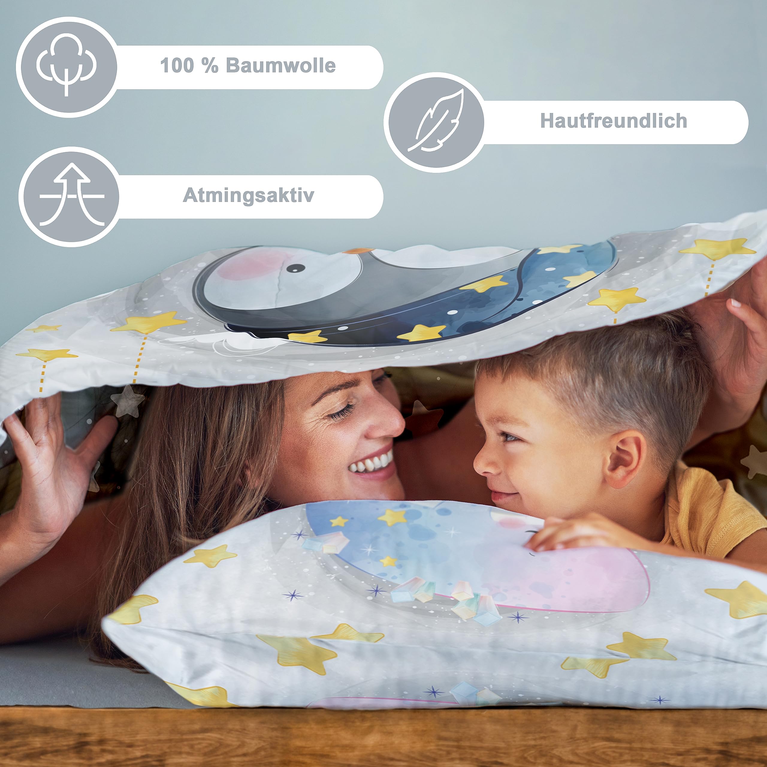 Kinderbettwäsche 100x135 cm | Baby Bettwäsche aus 100% Baumwolle – weich, atmungsaktiv und hautfreundlich | Bettwäsche Kinder für ruhigen Schlaf | Babybettwäsche mit Wendemotiv | Pinguin 006