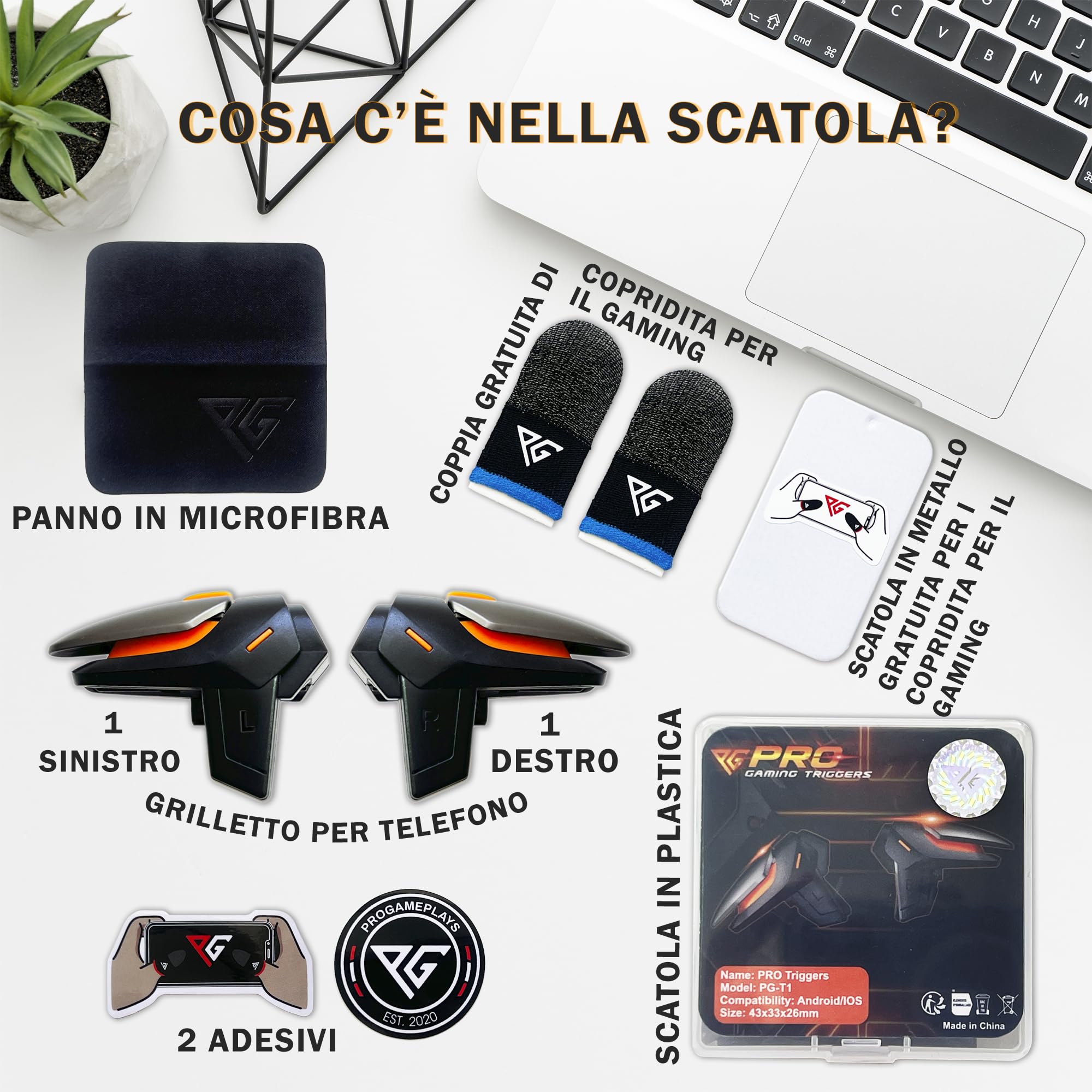Progameplays Phone Triggers Controller compatibile con iPhone/Android, L1 & R1 e manicotti per le dita per il gioco mobile Pubg Trigger (T1)