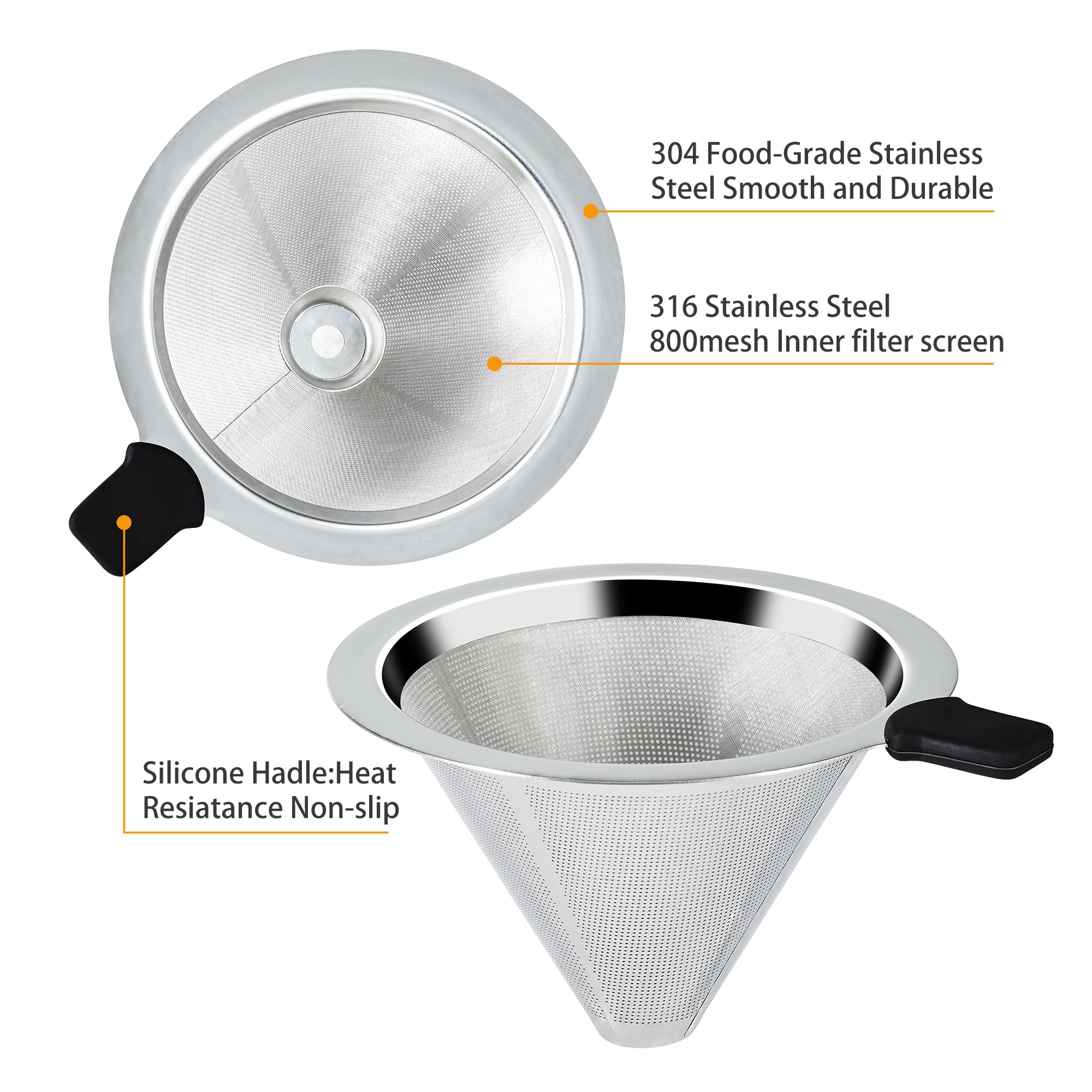 Filteilect - Filtre à Café Réutilisable En Acier Inoxydable Double Couche - Sans Papier, Pour Café Filtre Ou Pour-over - Infusion Douce Et Riche