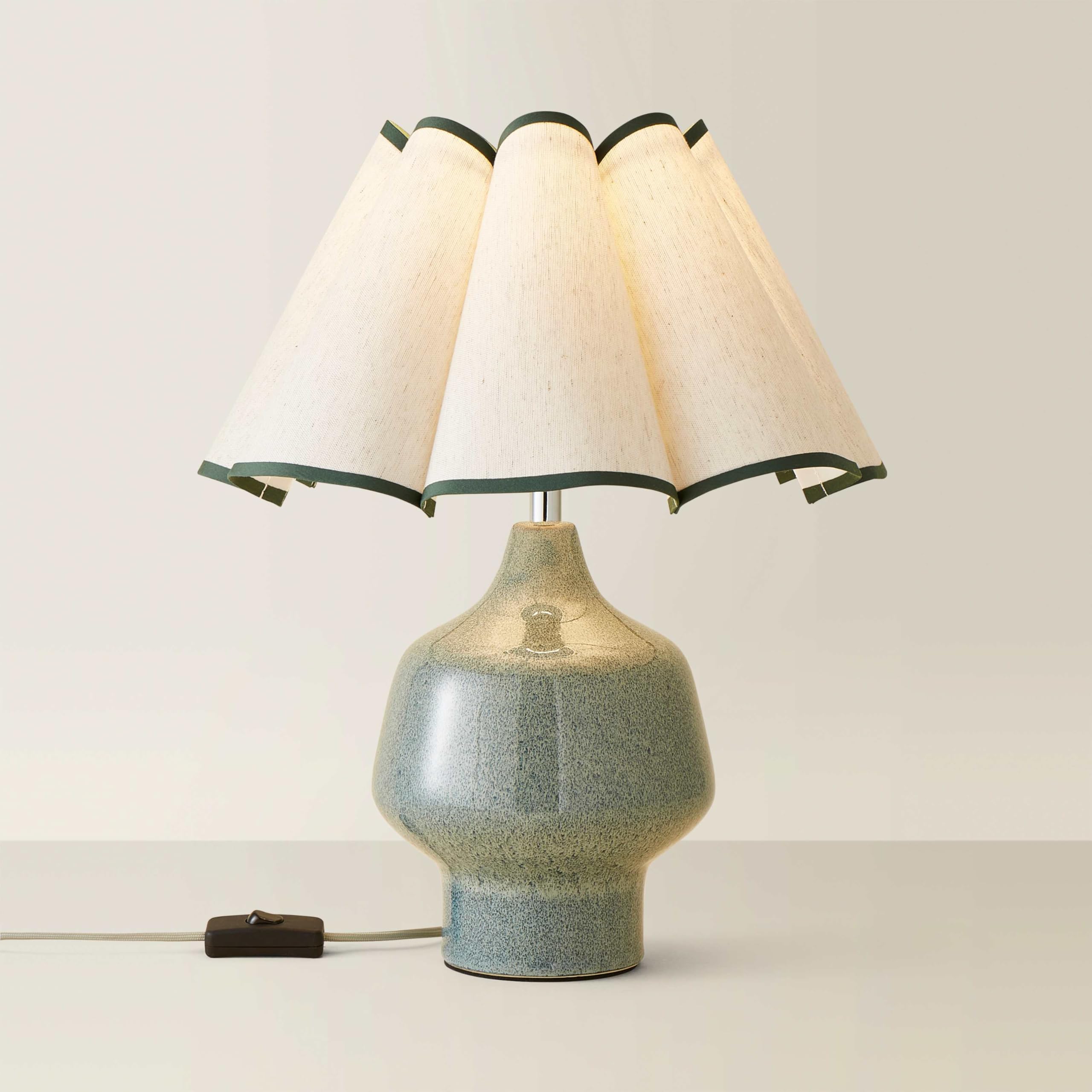 ValueLights | Green Speckle Glazed Ceramic Base Table Lamp with a Natural Scalloped Edge Fabric Shade | Table Lamps, Home Décor & Improvement Essential