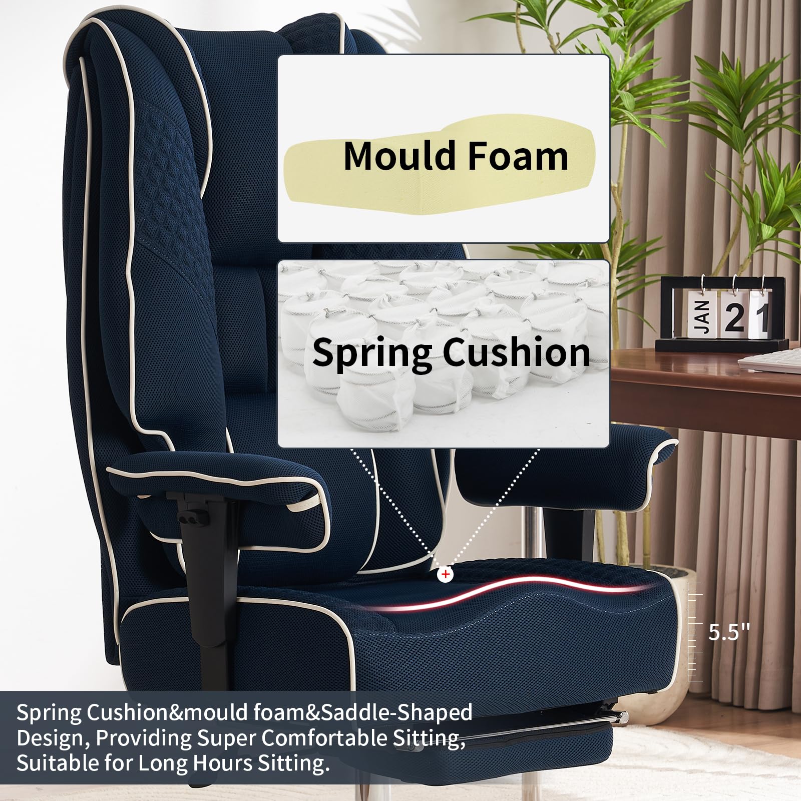 EXCEBET Big and Tall Office Chair 400lbs Wide Seat, Leather High Back Executive Office Chair with Foot Rest, Ergonomic Chairs Lumbar Support for Lower Back Pain Relief ()