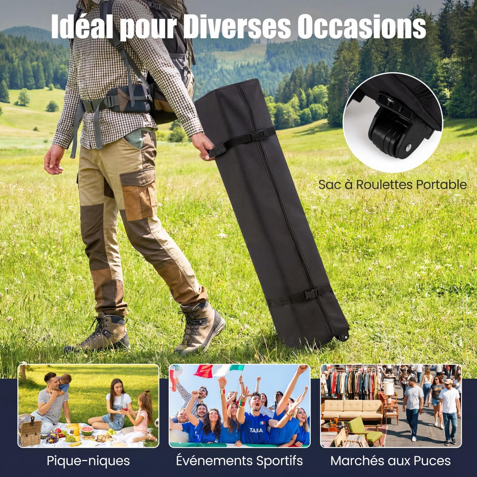 RELAX4LIFE Tonnelle Pliante 3x3 Pop-up, Barnum Pliant 3x3 Facile à Monter, Anti-UV UPF50+, Cadre Métallique, Sacs de Sable, Portable avec Sac à roulettes, pour Camping Marché Événements (Blanc)