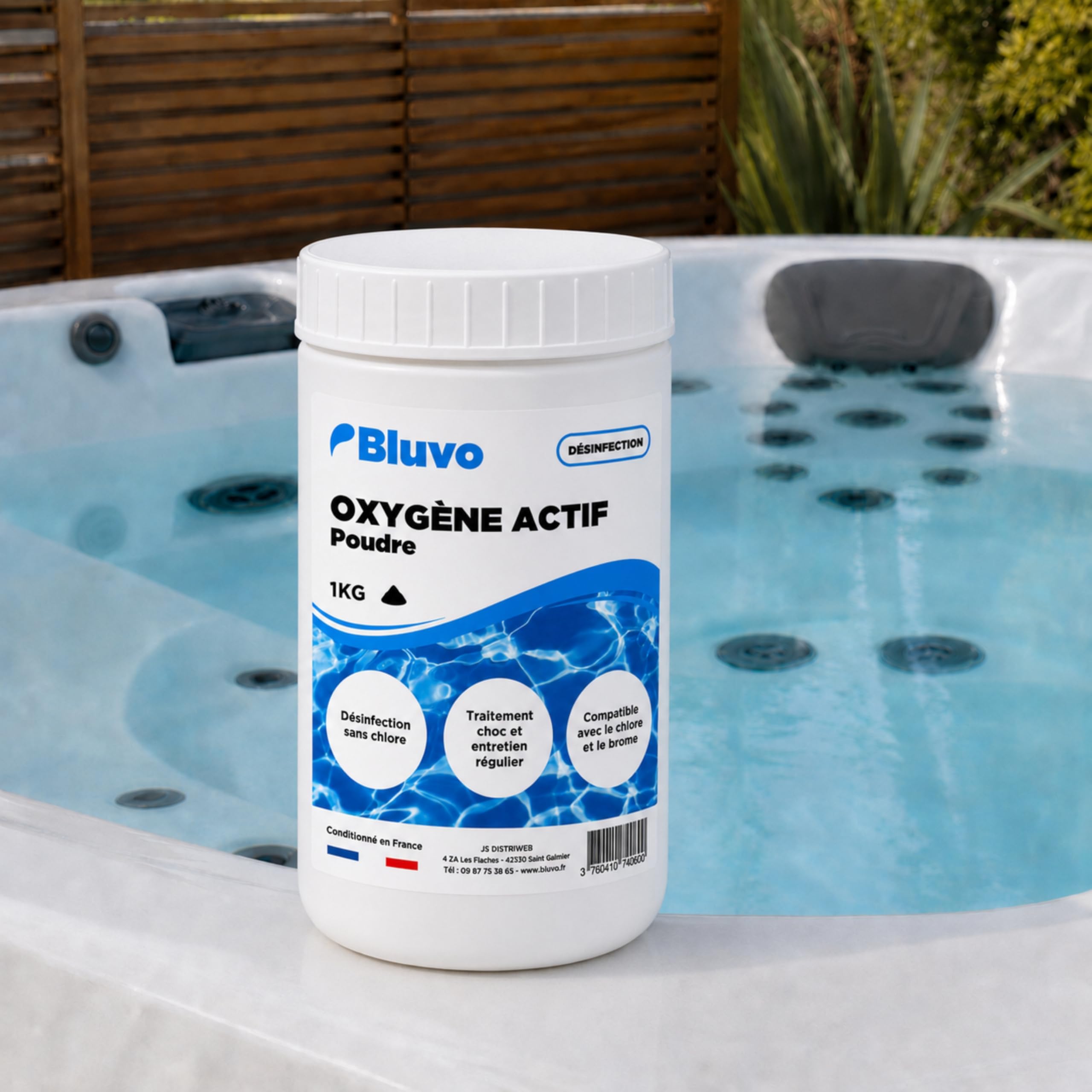 Oxygène Actif Poudre 1KG – Traitement Choc sans Chlore pour Spa et Piscine | Clarifie l’Eau et Réduit Les Odeurs | Compatible Chlore et Brome | Conditionné en France