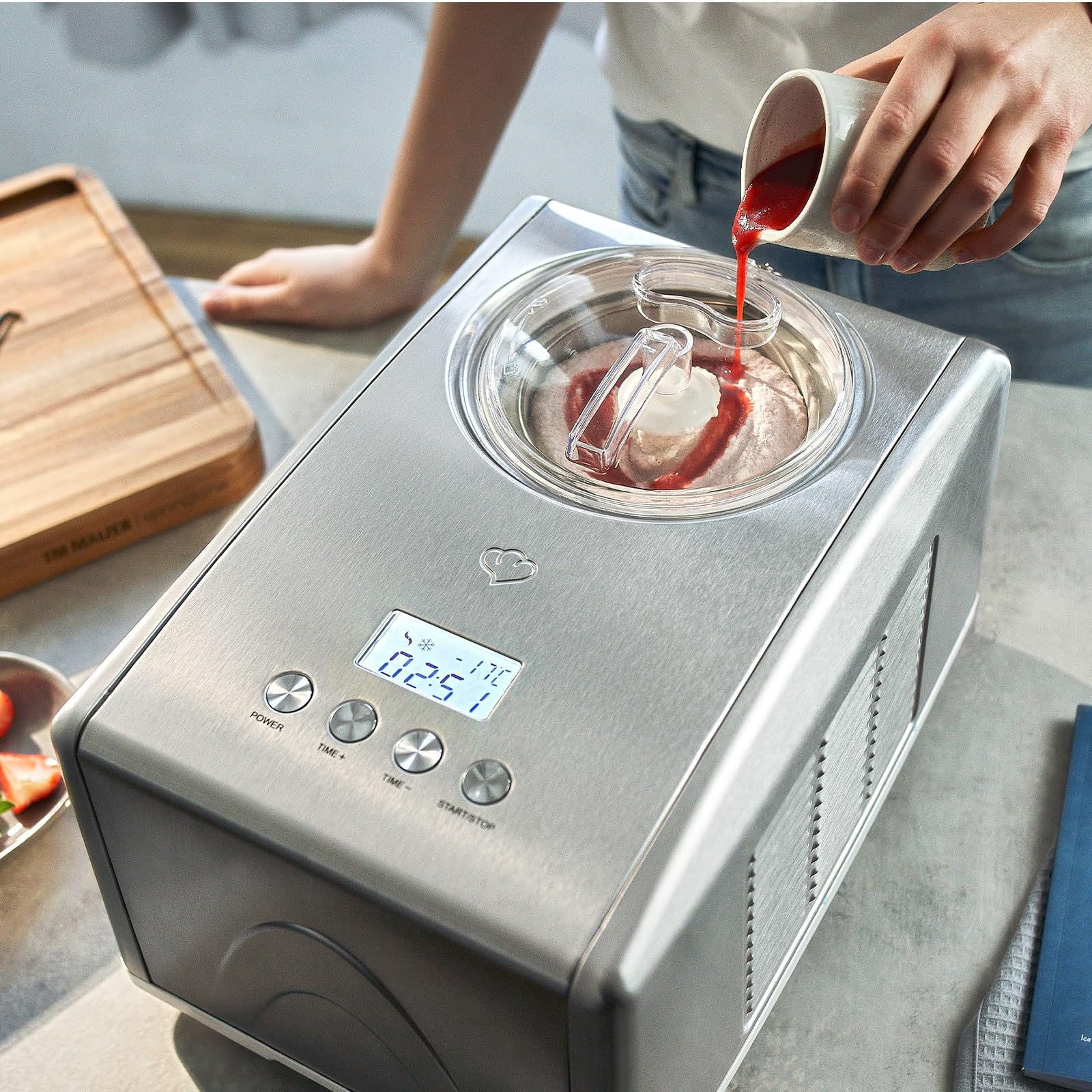 SPRINGLANE Emma Gelatiera 1,5 L con Compressore Auto Raffreddamento 150 W in Acciaio Inox con Serbatoio del Ghiaccio Rimovibile Include Ricettario (Argento, Emma Silver + 4 Contenitori per Ghiaccio
