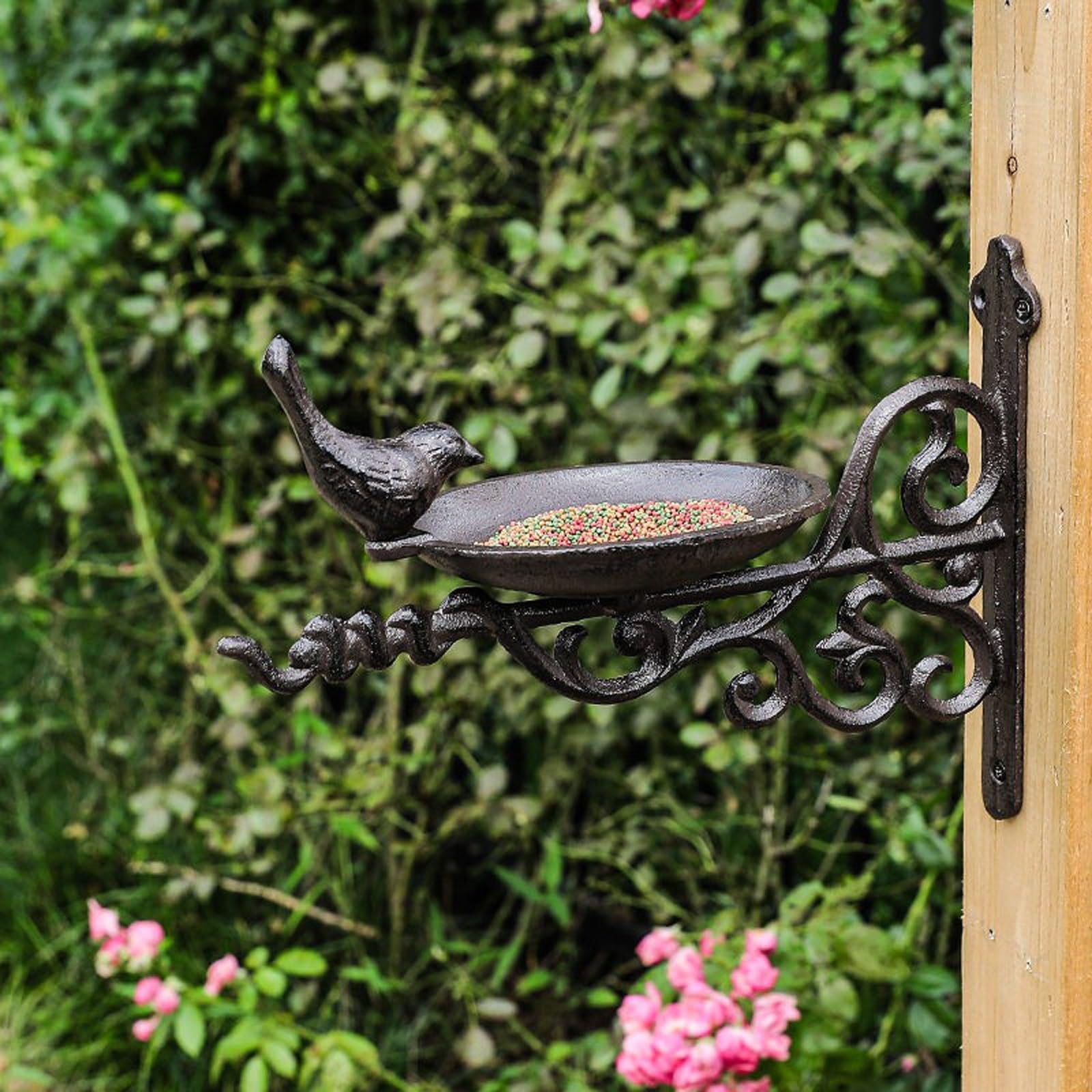 Comedero Metálico para Pájaros, Comedero Pajaros Exterior, Estilo Retro, Resistente al Viento y la Lluvia, Ideal para Patios y Jardines(A)