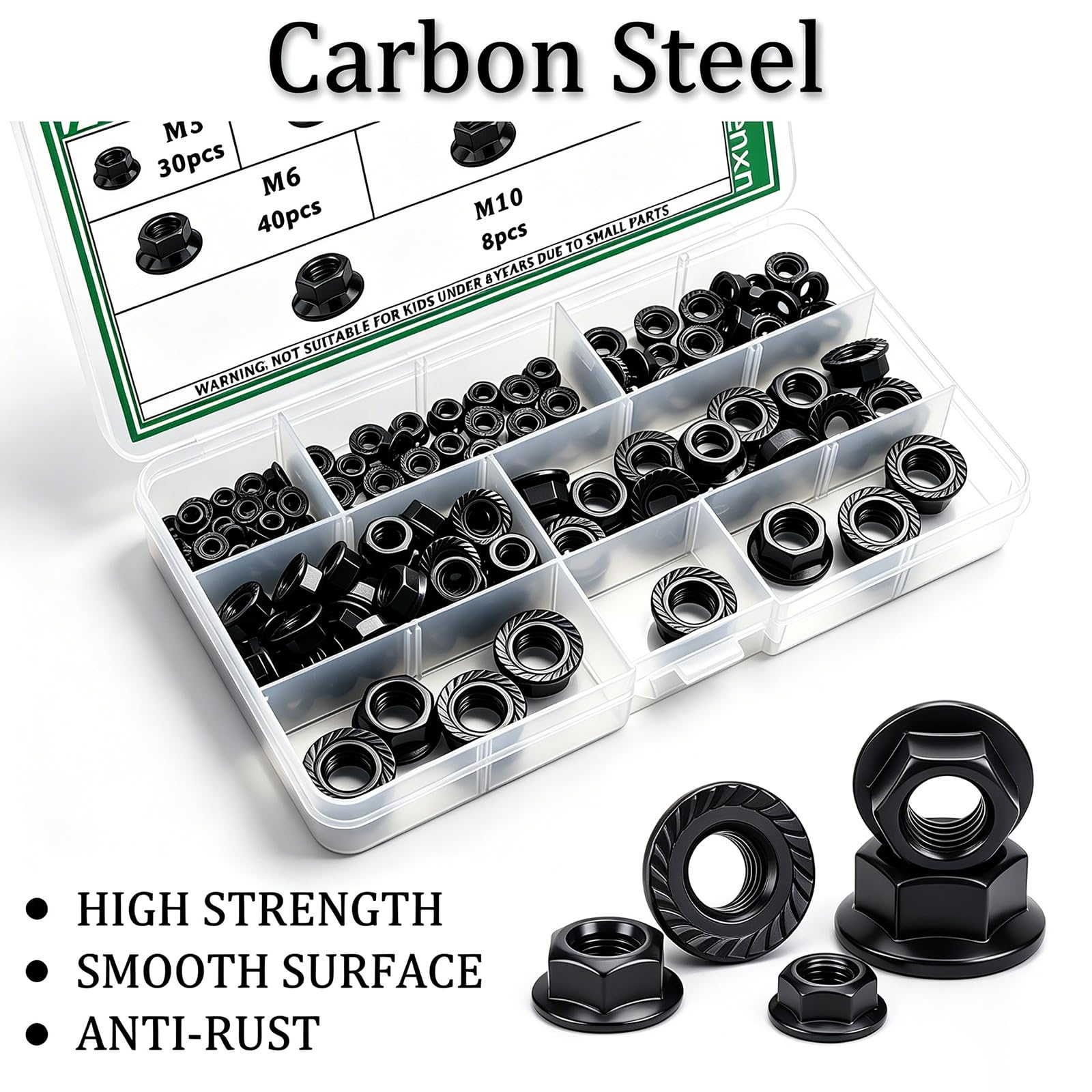 Black Carbon Steel Hex Flange Nuts - 136pcs -3