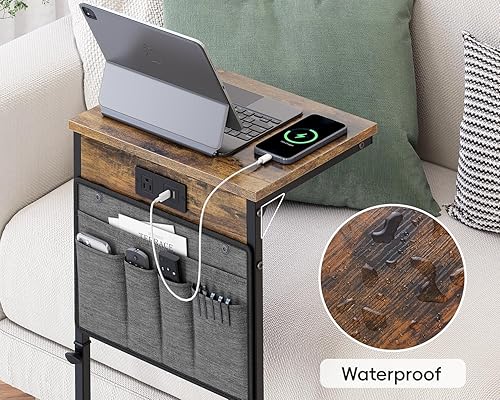 Miniatura 9 de Vagusicc Mesa auxiliar en forma de C con estación de carga, mesa auxiliar de 33 pulgadas de alto para sofá, mesa de sofá de altura ajustable, mesa