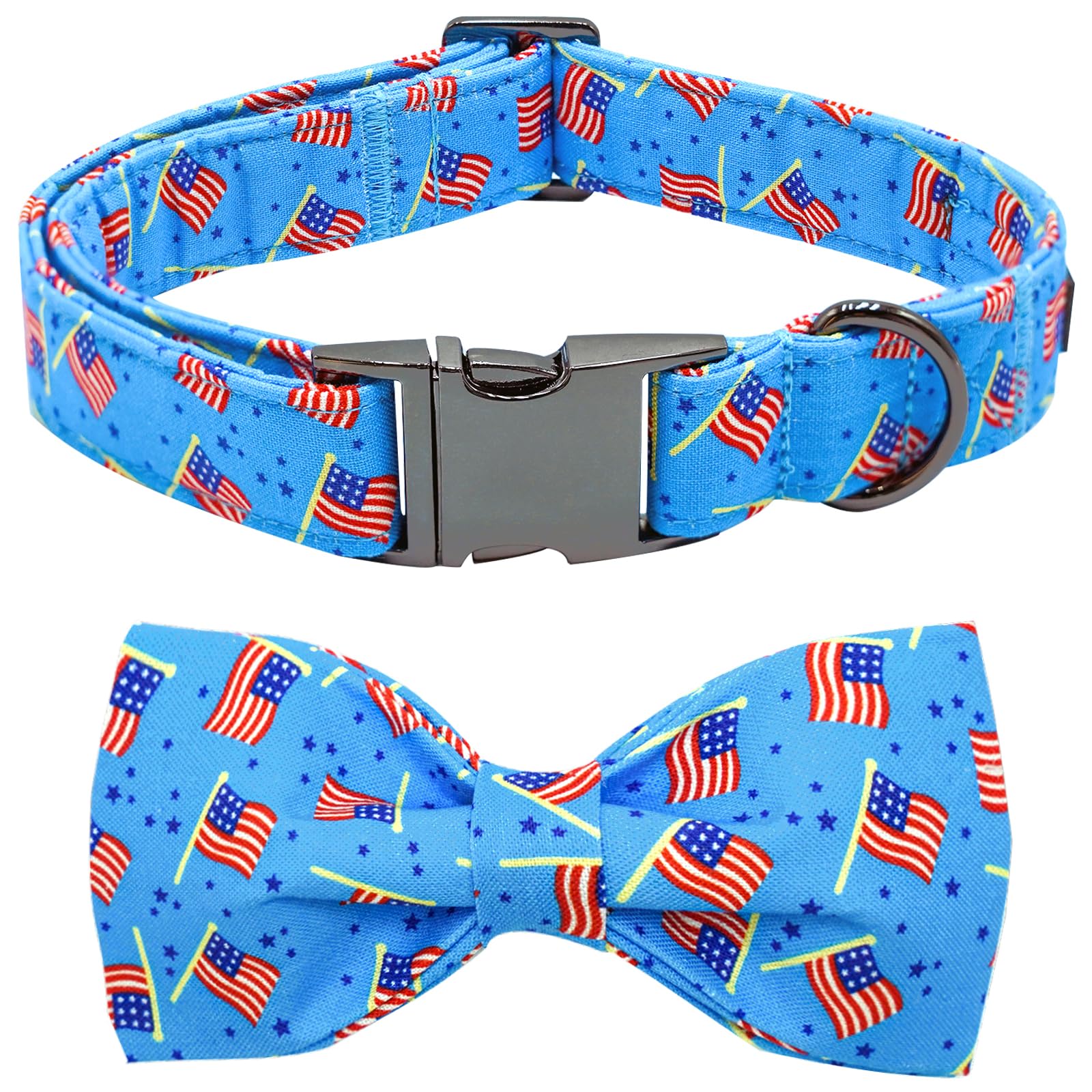 Bobo Rainbow Independence Day Dog Collar, Patriotic Pet Collar Blue Flag Holiday Pet Collars Girl or Boy Adjustable Collar for Small Medium Large Dogs