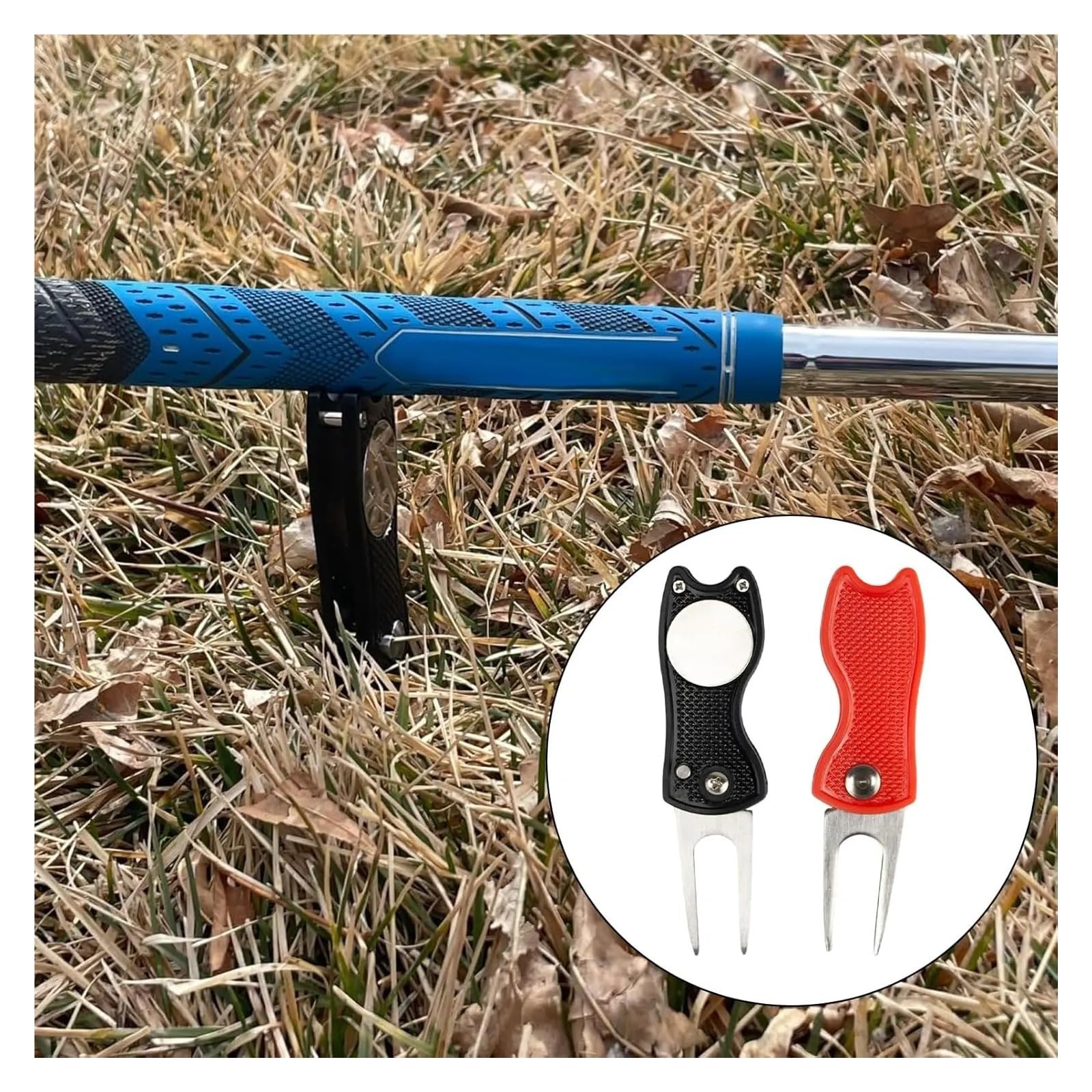 Golf-Divot-Reparaturwerkzeug, faltbares Metall-Golf-Green-Divot-Werkzeug mit magnetischem Ballmarker, Golfzubehör