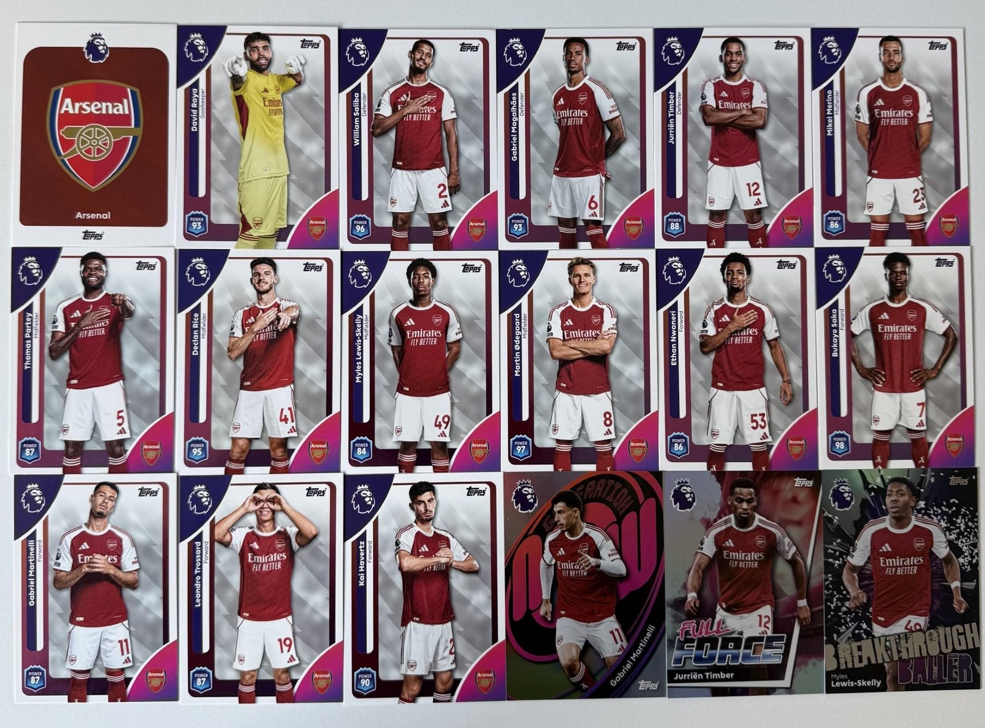 Premier League 2026 Arsenal 18 Card Trading Card Base Team Set