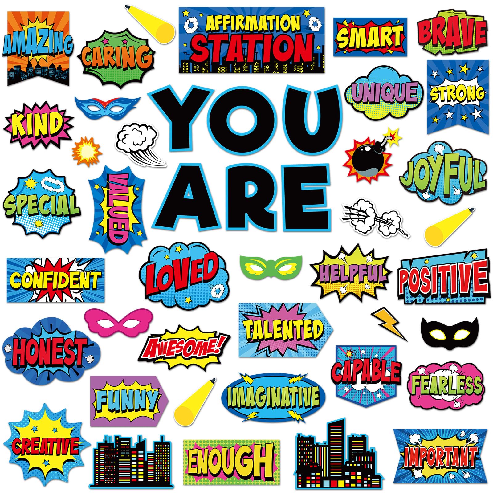 Weekgrat 45 Pcs Hero Affirmation Station Bulletin Board Set Motivational Posters Classroom Mirror Growth Mindset Decor Positive Affirmations Accents