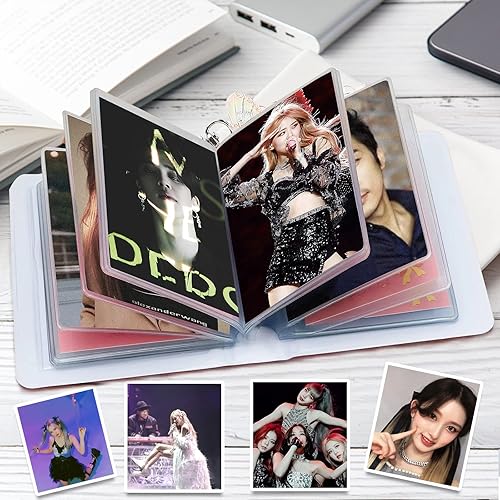 Miniatura 3 de CCINEE Juego de 2 portatarjetas Kpop para tarjetas fotográficas, mini álbum de fotos Kpop con colgante de cristal y lindas calcomanías, corazón