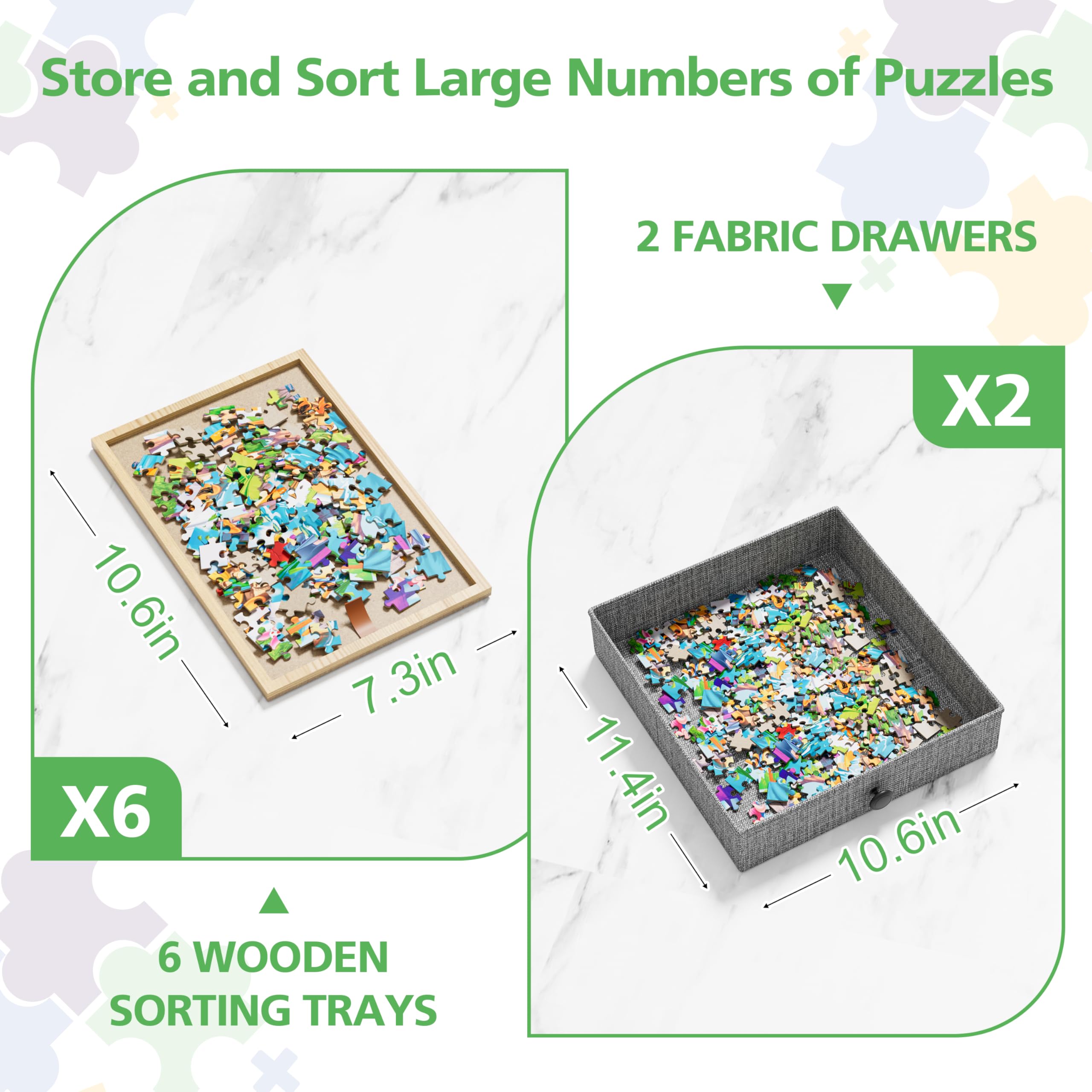 CODACE Puzzle-Tisch mit Schubladen – 1500-teiliges Puzzle-Tisch für Erwachsene, schwenkbares Puzzlebrett mit 6 Sortier-Tabletts und Abdeckung, Tische mit verstellbarem Bein und Rolle, Geschenk für