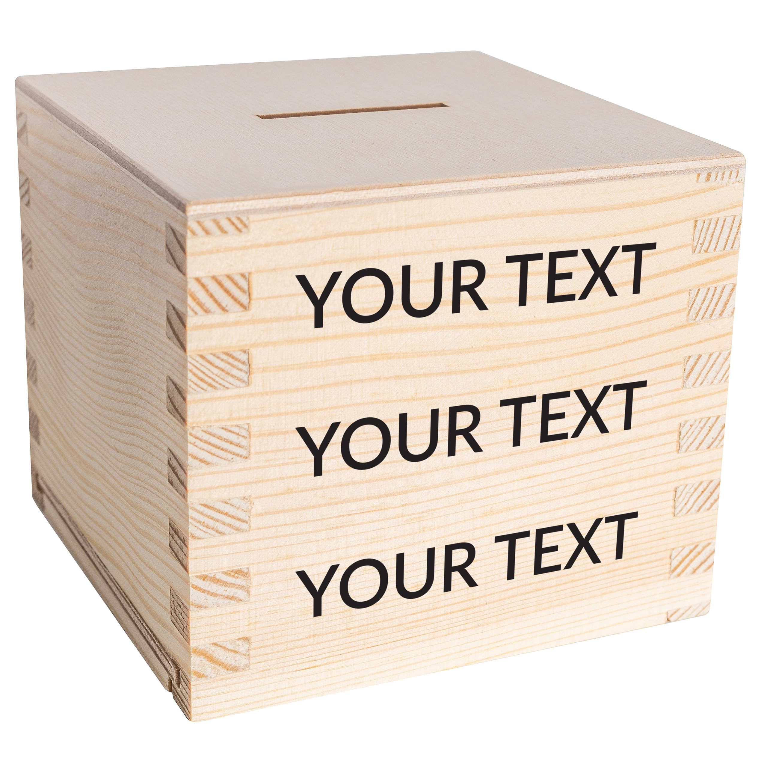 Creative Deco Wooden Money Box Storage Box | Your Text | Personalised Piggy Bank Money Box Gift Box | 9.5 x 9.5 x 9 cm (+/- 0.5 cm) | Savings Box Customised Box | Raw Pine Wood