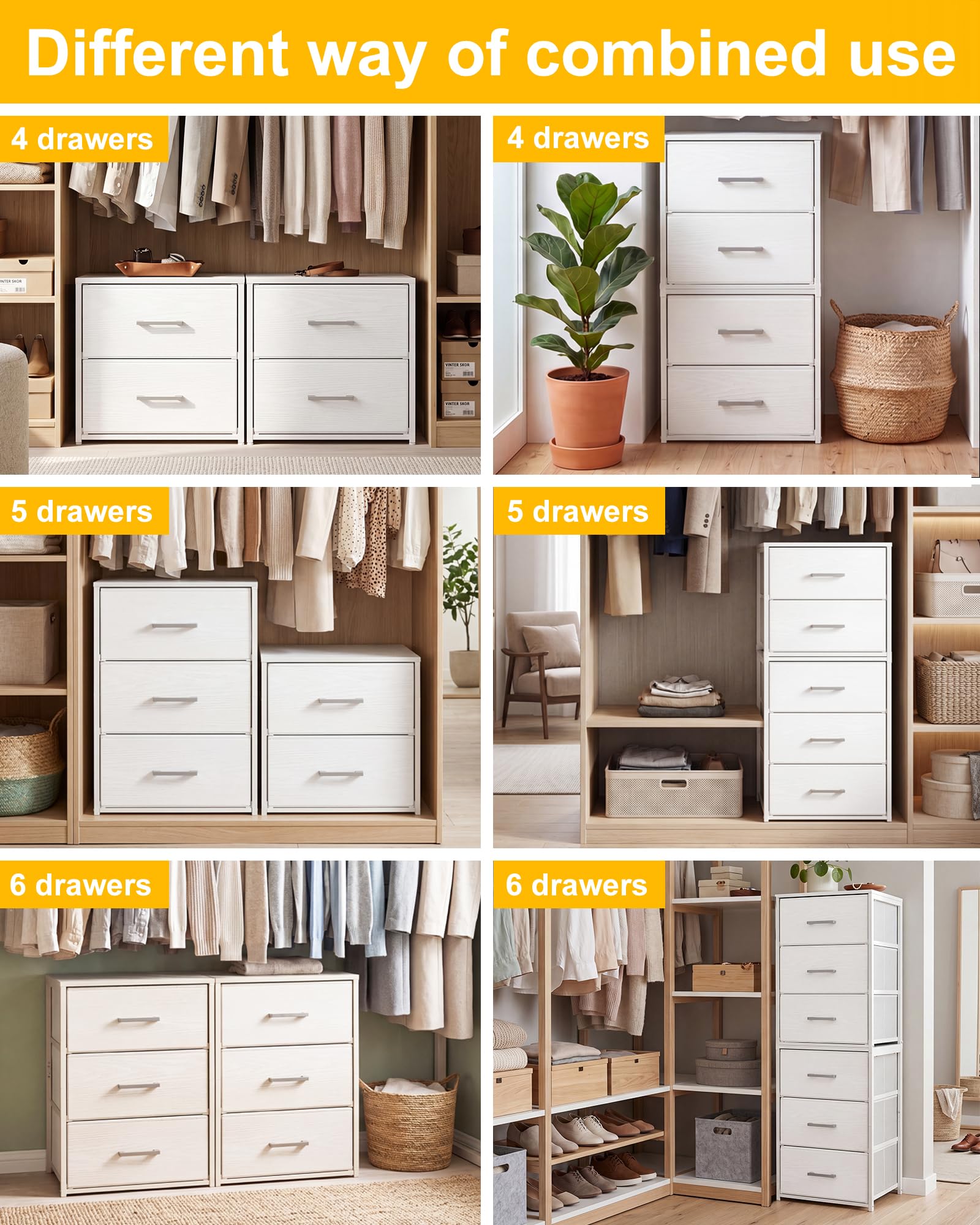 Fixwal Schrankschubladen für Kleidung, Stoff, 2 Schubladen, Schrank-Organizer, Kommode für Schlafzimmer, weiß, 40 cm breit