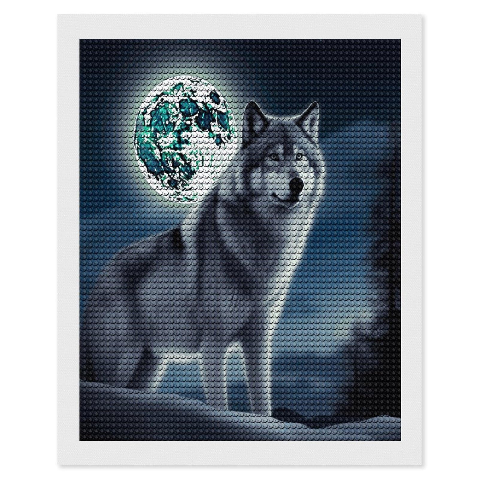 FekiLoot Wolf Under Moon Diamond Art Kits for Adults Diamond Painting Kits for Beginners DIY Diamond Art Kits Round Full Drill Diamond Dot Gem Painting for Home Wall Decor Gift 16"x20"