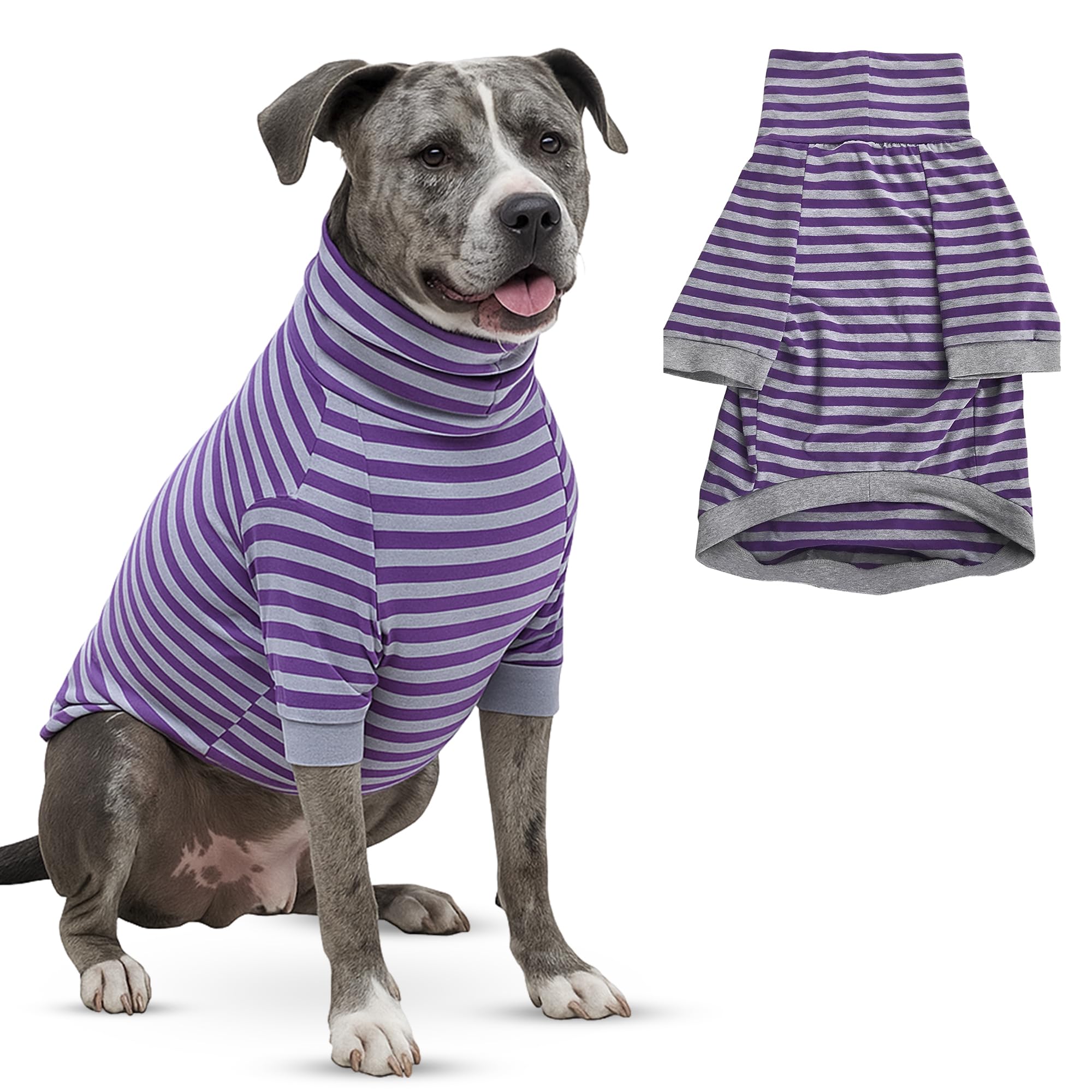 Tooth & Honey Dog Shirt for Large Dogs Purple & Grey Striped Breathable Cotton & Spandex Pullover, Full Underbelly Coverage, Lightweight Long Sleeve Dog Clothes : Pet Supplies
