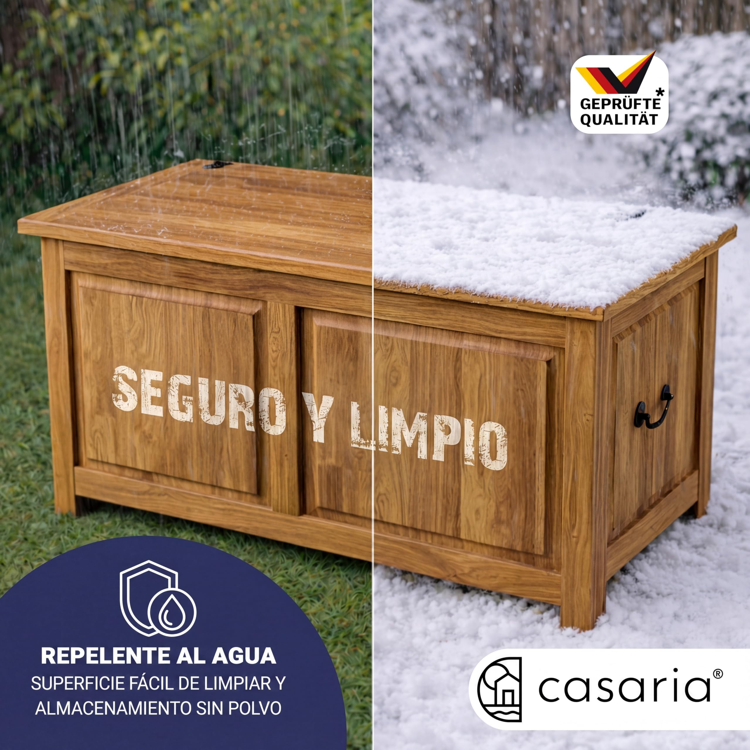 CASARIA® Baúl de Madera Grande, 103L Banco Almacenaje, Carga 160Kg, Acacia, Arcones Pasillo Salón Dormitorio, Estilo Colonial Campo Rústico, Cofre, Versátil, 85x44x48cm, Estable