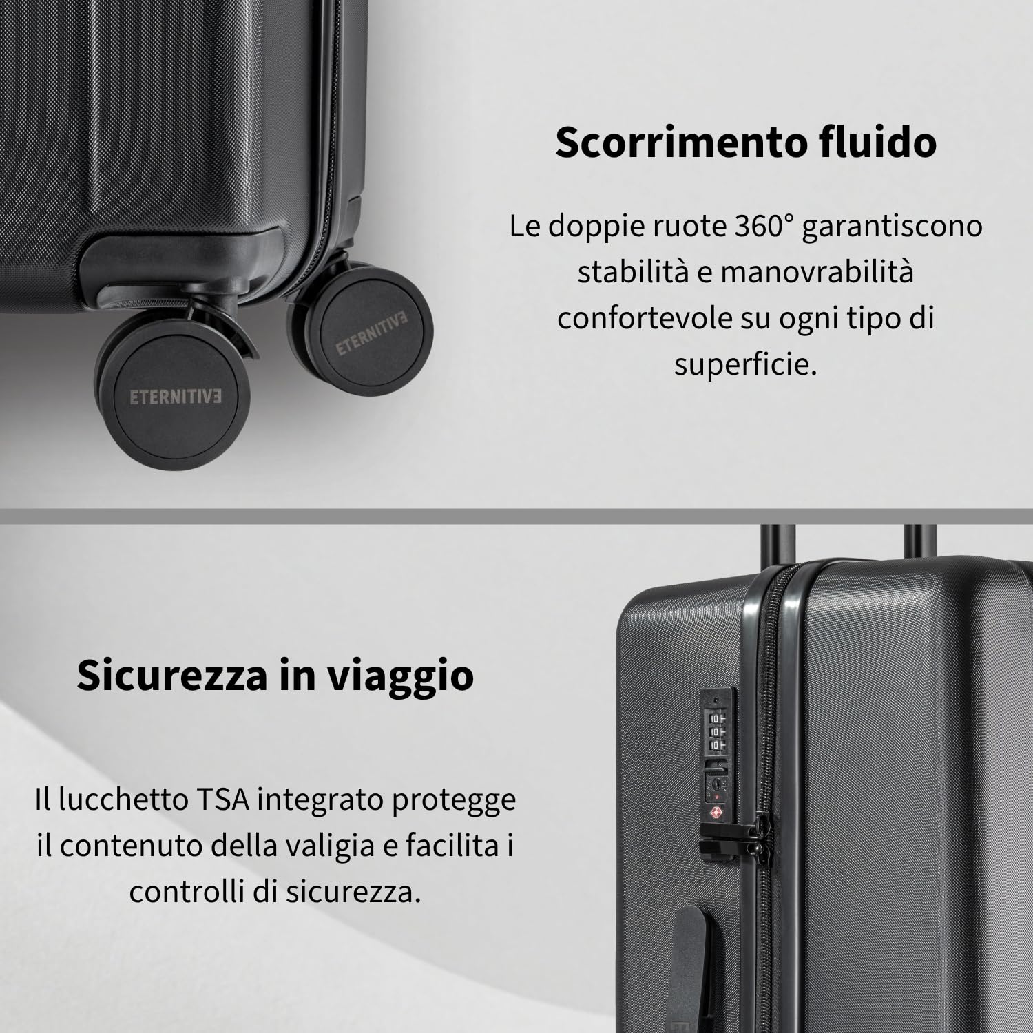 ETERNITIVE - Valigia | Valigia Rigida in ABS | Trolley con Lucchetto TSA | Bagaglio con 4 Doppie Ruote a 360°