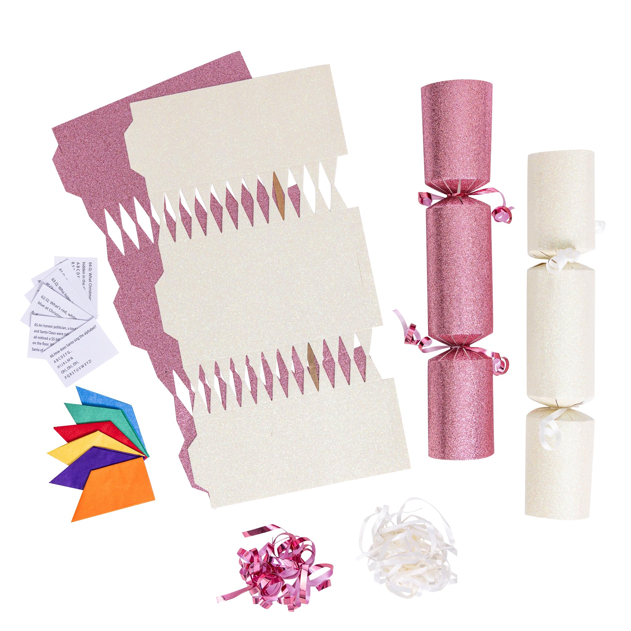 Evelay Cream, Pink 12 Make Your Own Christmas Cracker Kit Diy Cream & Pink Glitter Crackers Hats Snaps Jokes (Cream, Pink)
