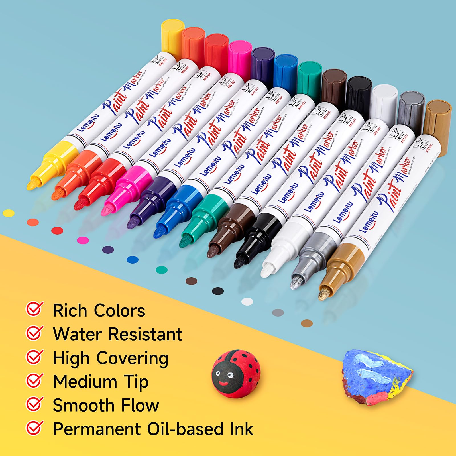 Risiours 12 Farben Permanent Marker Set - Wasserfeste Lackstifte Für Stein, Glas, Holz