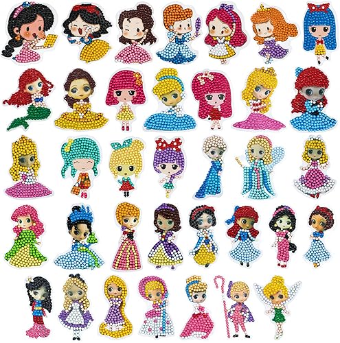 BATRC 36 piezas de calcomanías de pintura de diamantes para niños, artes y manualidades, lindas calcomanías de princesa de dibujos animados hechas a disponible en Yaxa Colombia