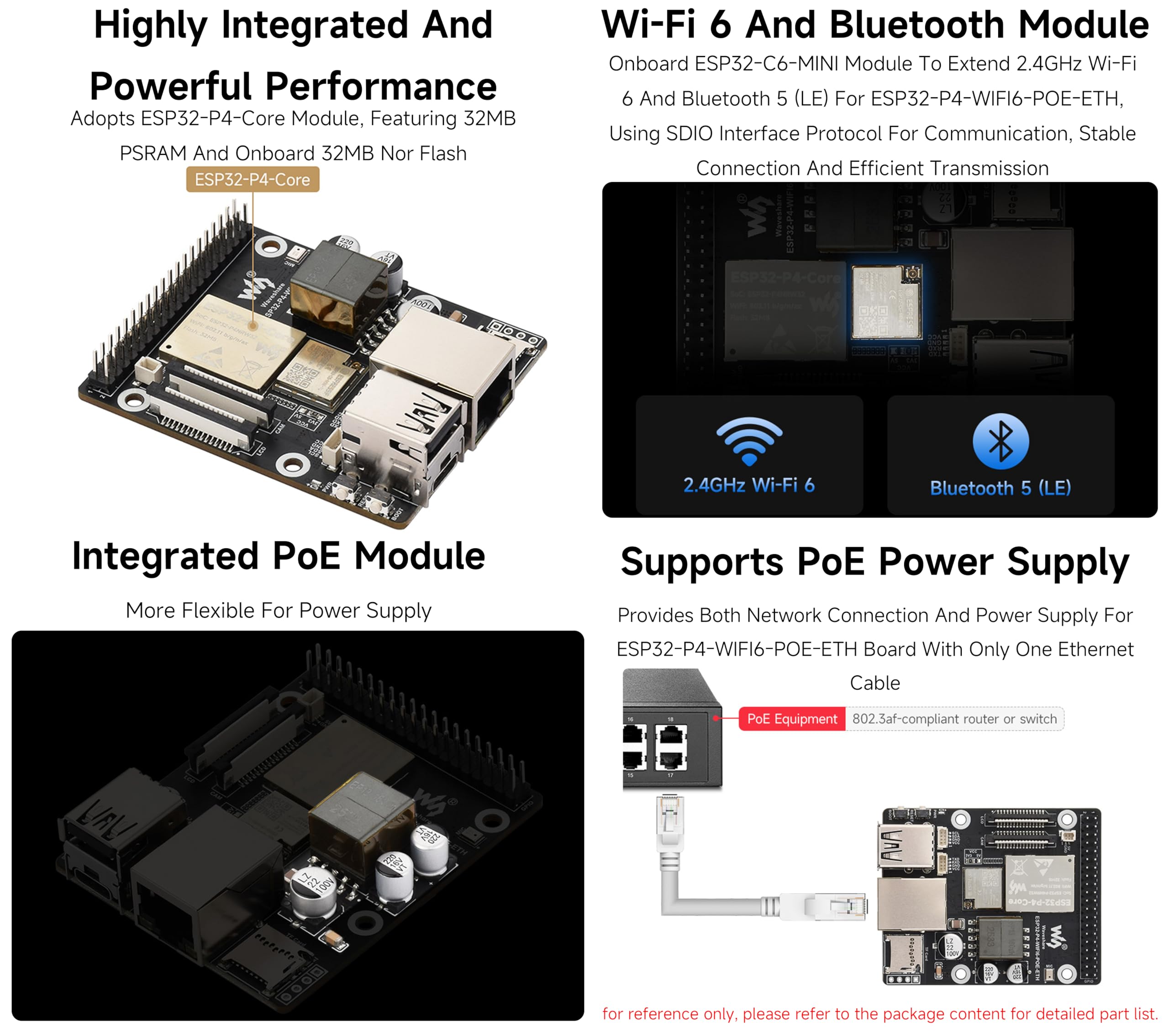 ESP32-P4-WIFI6-POE-ETH Development Board, Based on ESP32-P4 and ESP32-C6, Supports Wi-Fi 6 and Bluetooth 5 (LE), with PoE Module for PoE Power Supply, with 10.1inch Screen, Camera, Speaker (16 Items)