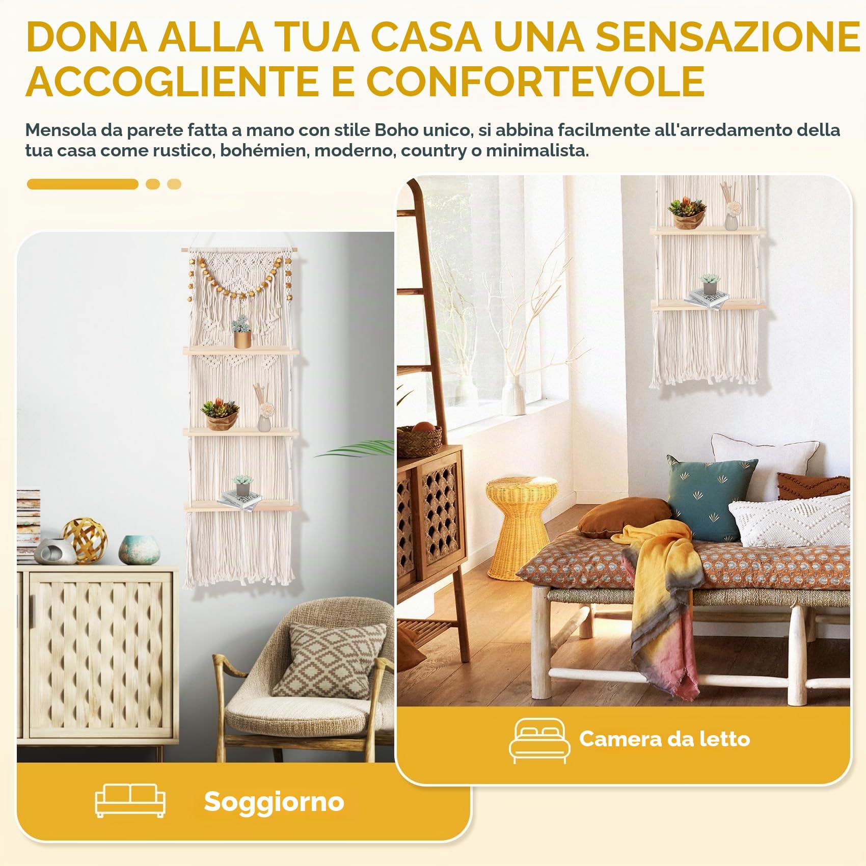 Arazzo da parete in macramè, 3 animali, realizzato a mano, con nappe, organizer da parete, galleggiante, per decorazione della casa (40 x 120 cm)
