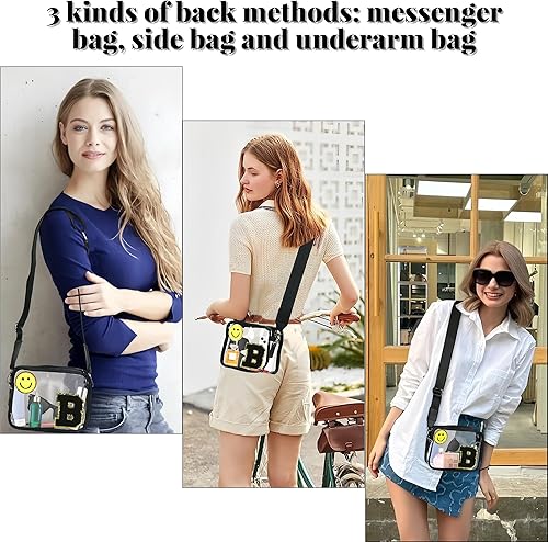 Miniatura 6 de Jouierty Bolso cruzado transparente aprobado para estadios, bolso de hombro con parche de letras de chenilla preppy con correas ajustables para el