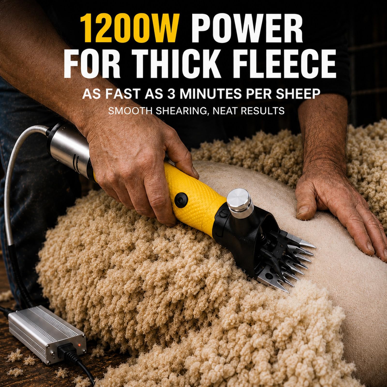 Tosatrice Professionale per Pecore 1200W Brushless, 3005 Corse/min, 9 Denti, Tensione Lama Regolabile, Lana Spessa, per Capre Alpaca Lama Animali da Fattoria