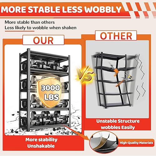 Miniatura 5 de Estantería de garaje y almacenamiento estantes de metal de fácil montaje, estante de 5 niveles, estante ajustable de alta resistencia, estantes de