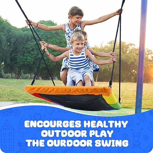 Miniatura 5 de Trekassy Columpio gigante de árbol de plataforma de 60 pulgadas de 700 libras para niños y adultos, impermeable, 2 correas para colgar (arcoíris)