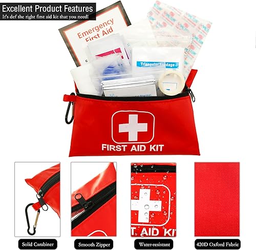 Miniatura 2 de VirKech Pequeño kit de primeros auxilios de emergencia que incluye 166 piezas de suministros para limpiar, tratar y proteger lesiones menores para