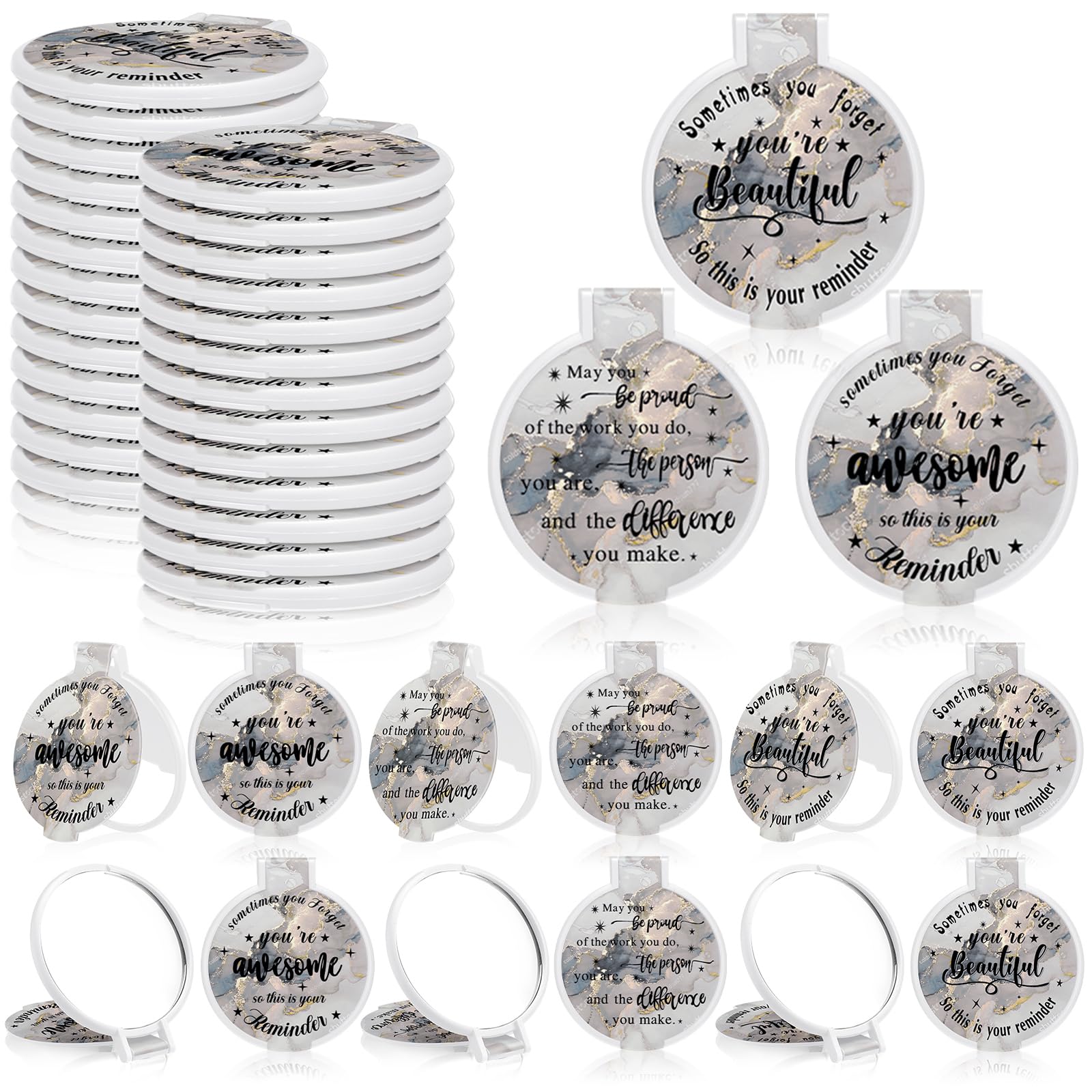 Wenqik 100 espejos compactos a granel, pequeños espejos plegables inspiradores, mini espejo redondo compacto de bolsillo para bolso, regalos de agradecimiento, impresionante y hermoso para mujeres