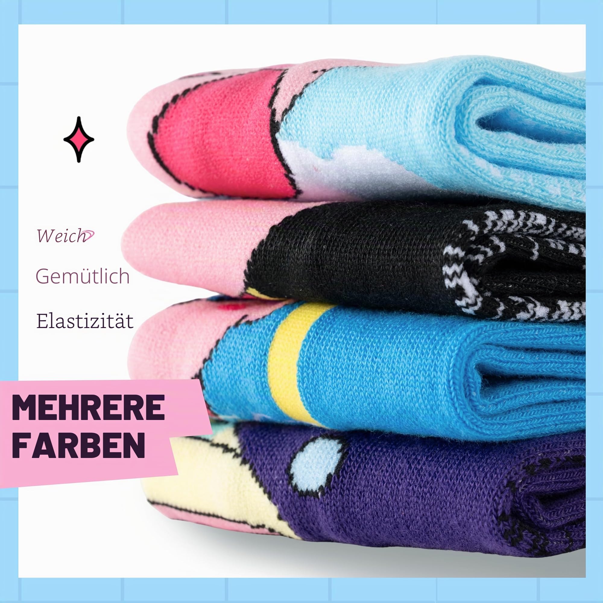 4 Paar Kirby Mädchen Baumwolle Crew Socken Frauen Anya Figuren gedruckte Knöchelsocken Set für Fans Geschenk
