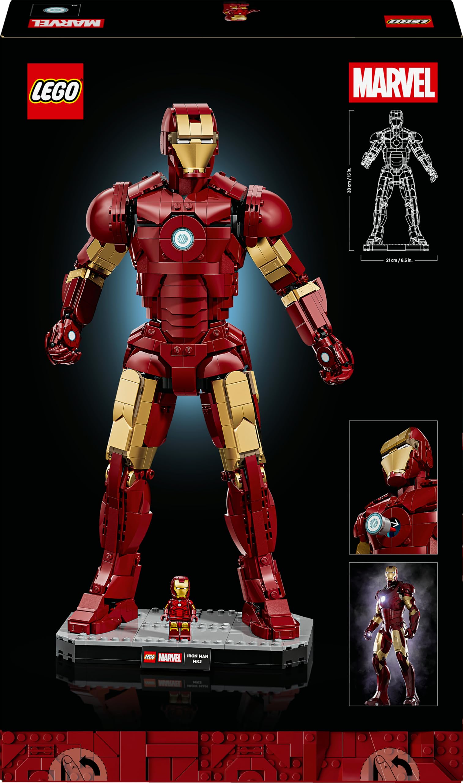 LEGO | Marvel Iron Man Mark 3 — edycja kolekcjonerska 76344 | Figurka kolekcjonerska, model do ekspozycji, prezent dla fana Marvela, dla mężczyzn i kobiet, 1297 elementów
