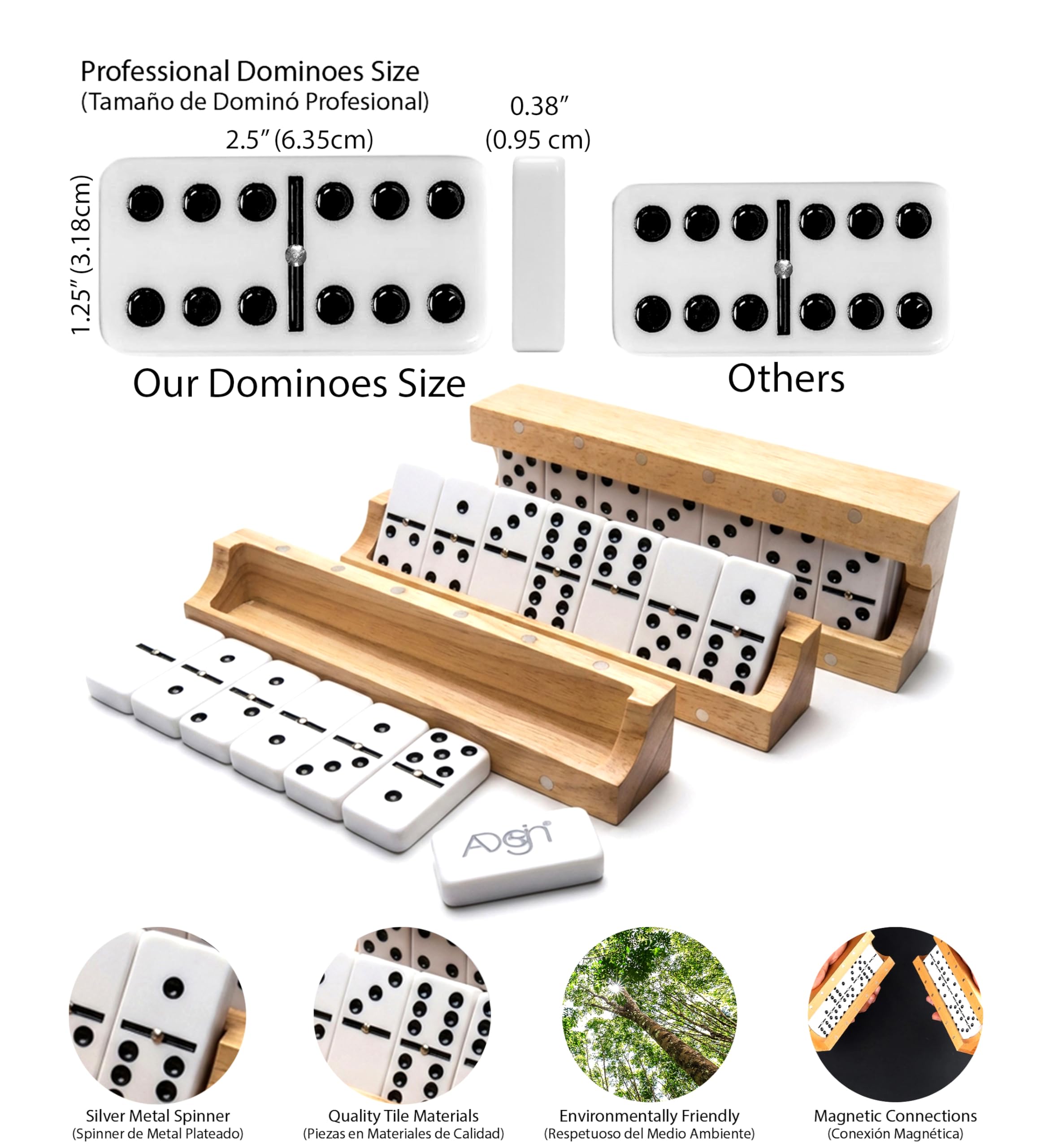 Único | Juego de dominó para adultos, 4 bastidores/bandejas de madera | Juego de 6 dominó dobles portátiles | Juego de dominó doble de seis 4 soportes de azulejos | Juego de dominó de 28 azulejos para