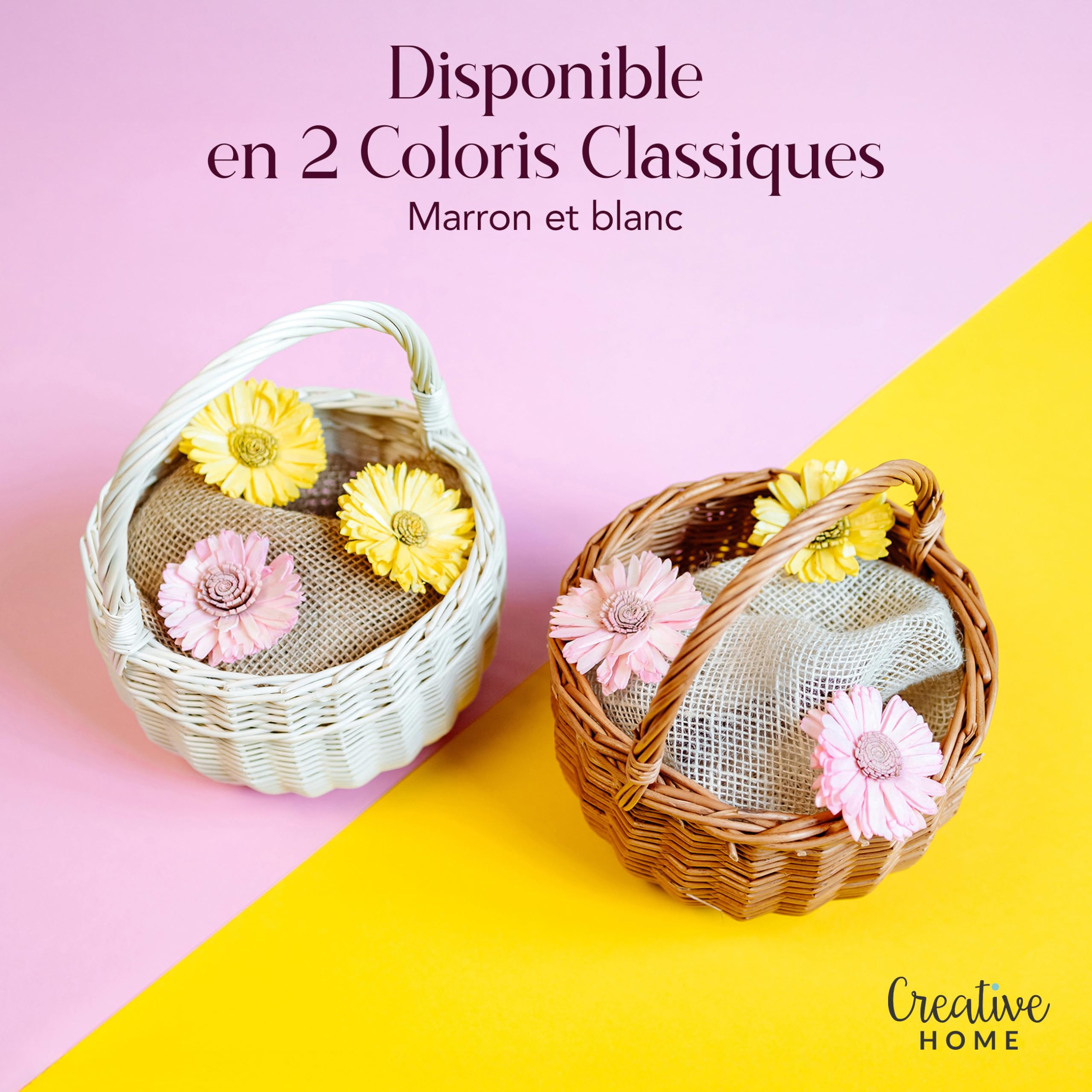 Creative Home Petit Panier de Pâques en Osier | 22 x 22 x 26 cm (+/- 2 cm) | Panier avec anse | Tissé à la main | Panier cadeau | Panier fruits | Marron naturel