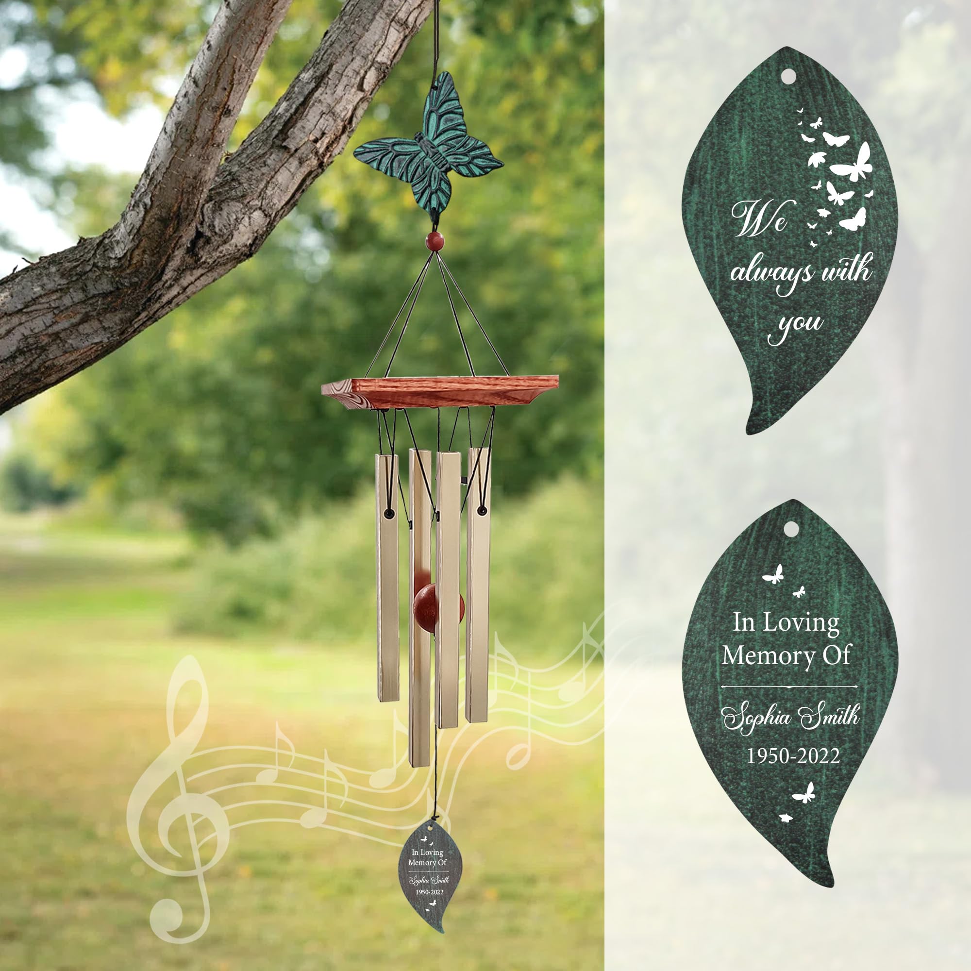 Personalized Sympathy Wind Chimes, Sympathy Gifts for Loss of a Loved One, Wind Chimes Customized Memory Words for Loss of Loved, Bereavement/Condolence/Memorial Gift for Loss