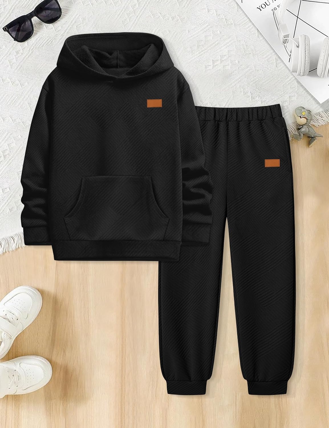 Boys Clothes Ribbed Solid Long Sleeve Hoodie Sweatshirt and Sweatpants 2Pcs Fall Winter Outfits for 6-14 Years - Image 5