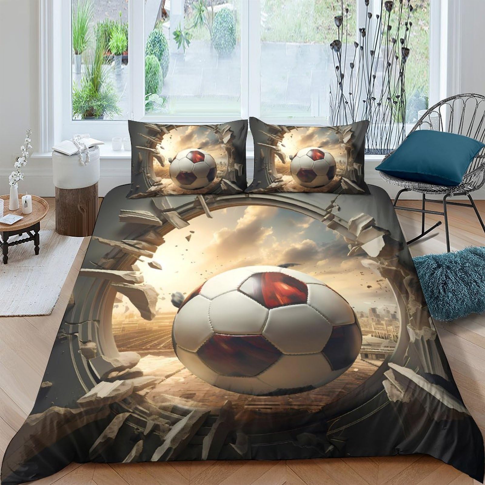 Ctjqhvkz Style-9 3D Printed Football Stadium Fitted Sheet Microfiber Soft Breathable Soccer Ball Bed Cover For Bedroom Guest Room Decor Single（135X200cm）